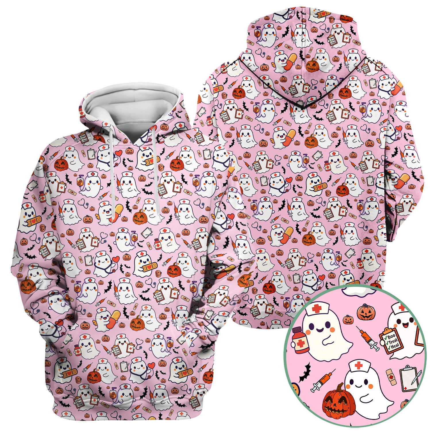 Boo Halloween Scrub Top - Pumpkin Shirt Womens - Comfortable Scrubs for Nurses - Breathable Fabrics Nursing Uniform
