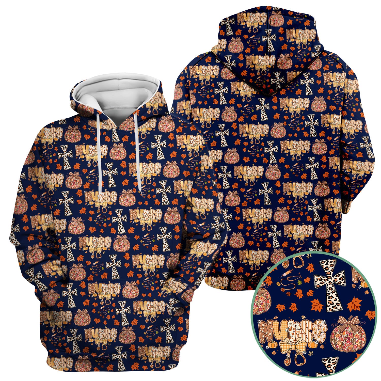Floral Pumpkin Scrub Top for Women - Coquette Bow Thanksgiving Shirt - Comfortable Medical Uniform