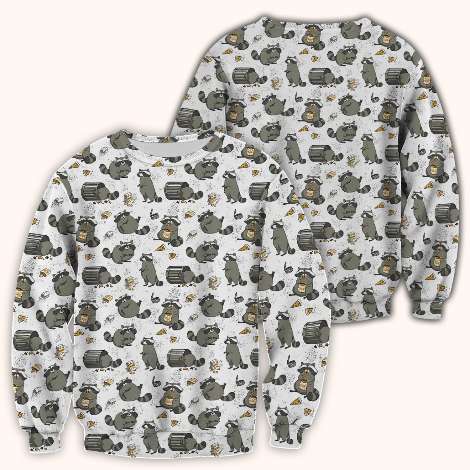 Raccoon Snack And Trash Can Pattern Scrub Top, Breathable Fabrics Nursing Uniform