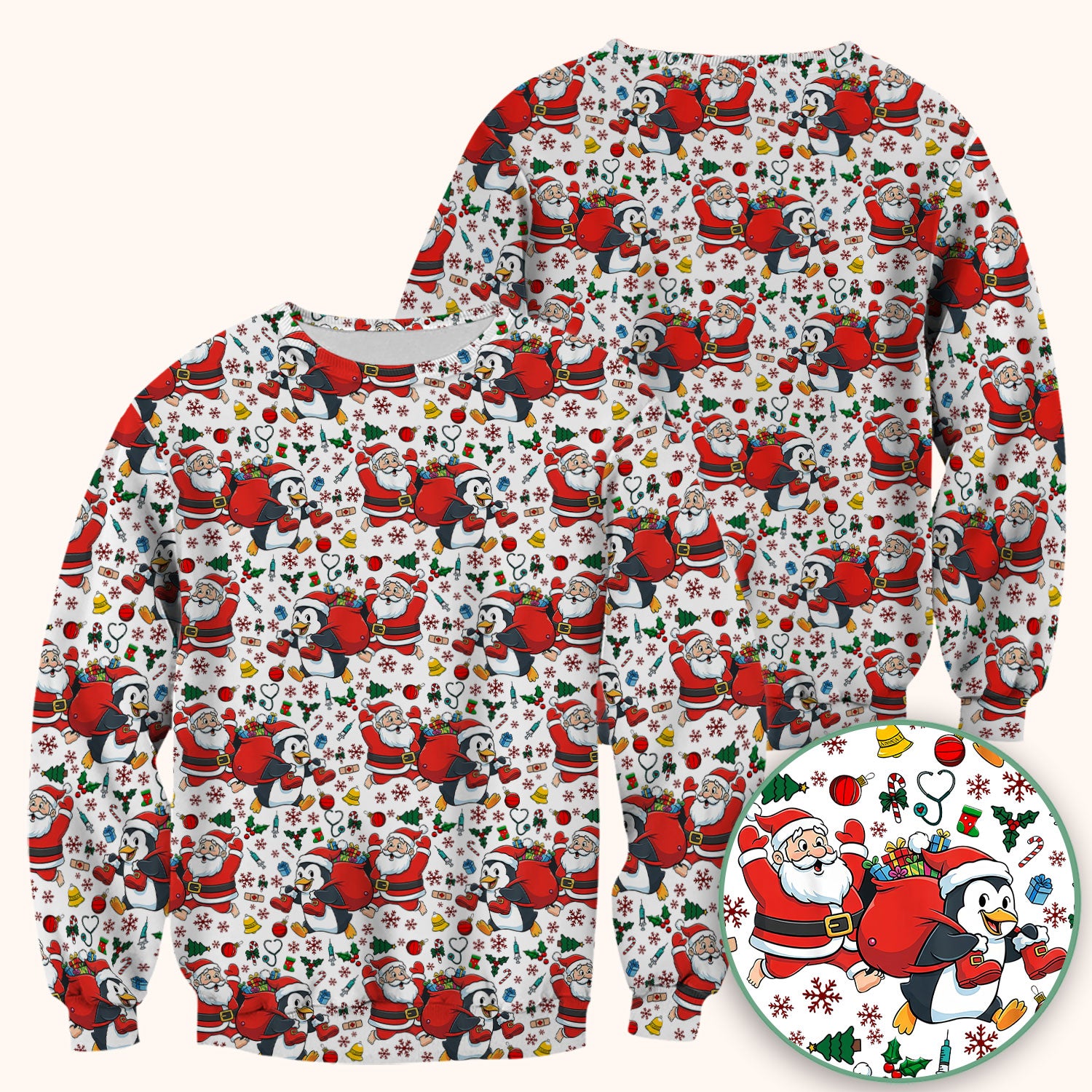 Funny Penguin Christmas Scrub Top - Santa Holiday Nurse Uniform for Women - Medical Gift for RN CNA LPN