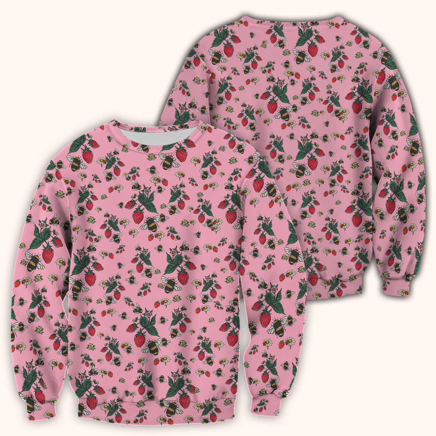 Cute Strawberry Bee Daisy Floral Pattern Scrub Top, Comfortable Scrubs for Nurses
