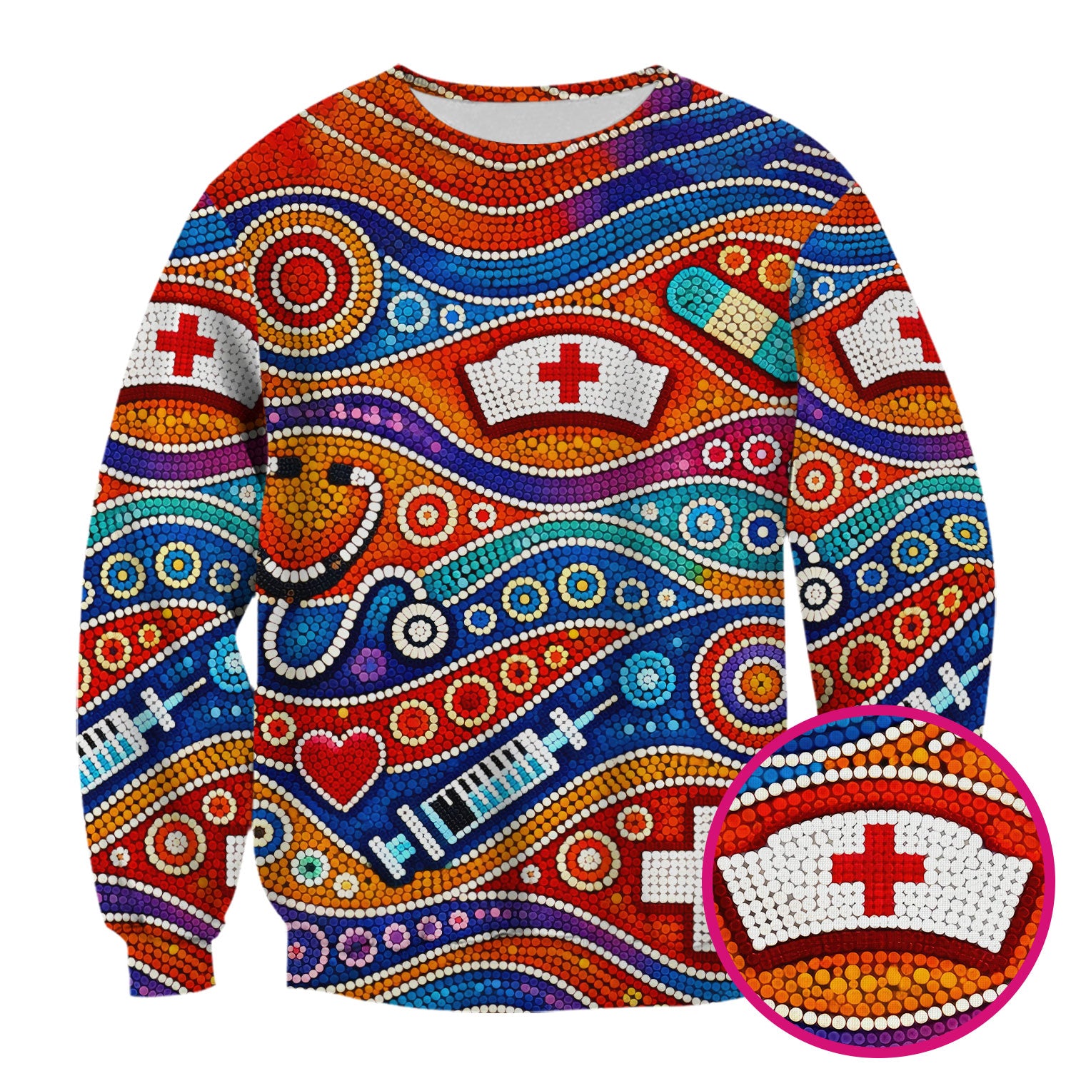 Aboriginal Dot Art Nurse Scrub Top, Artistic Medical Pattern Shirt, Breathable Fabrics Nursing Uniform