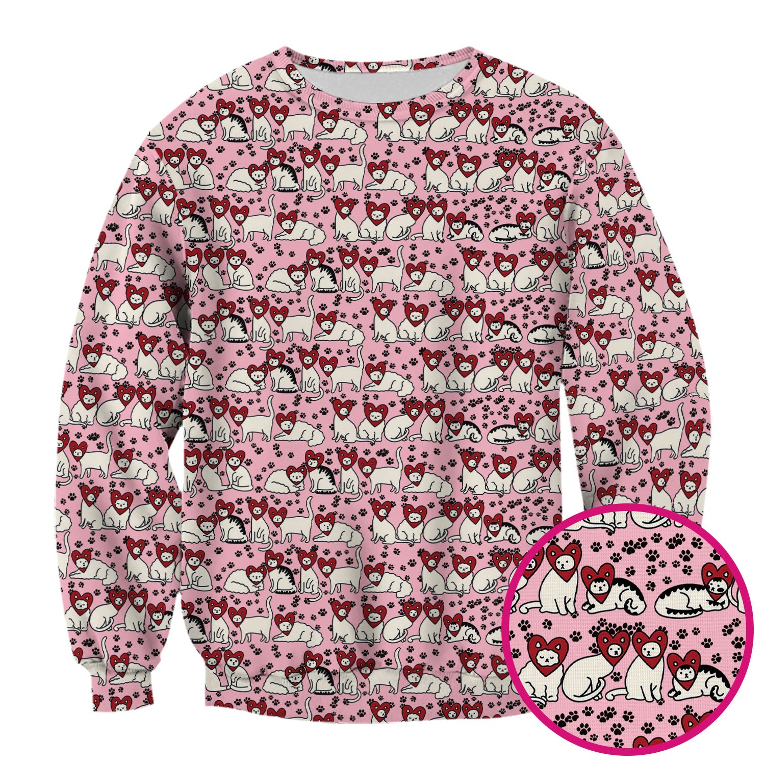 Cute Cat Heart Pattern Scrub Top, Funny Cat Scrub Shirt For Nurses, Breathable Fabrics Nursing Uniform