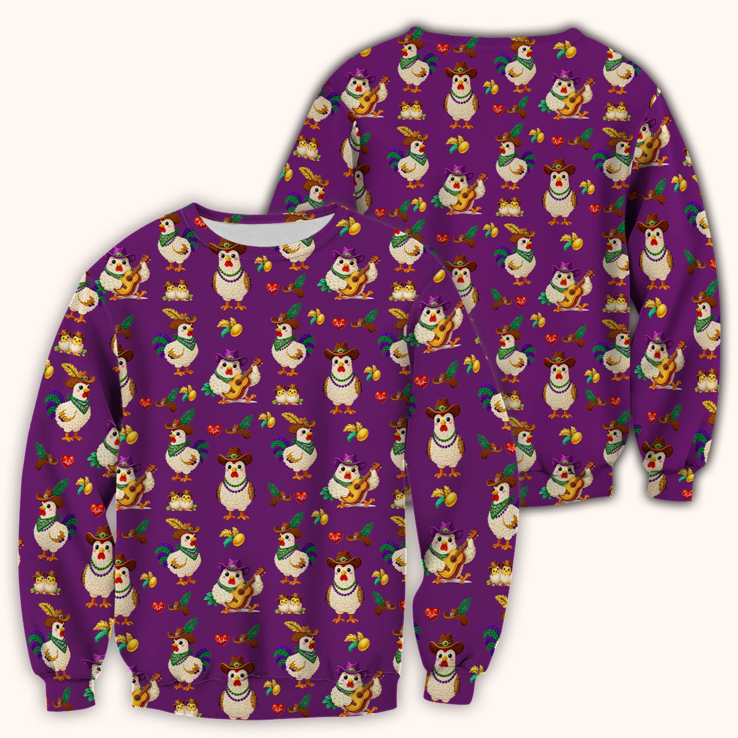 Funny Mardi Gras Rooster Cowboy Print Scrub Top, Comfortable Scrubs for Nurses