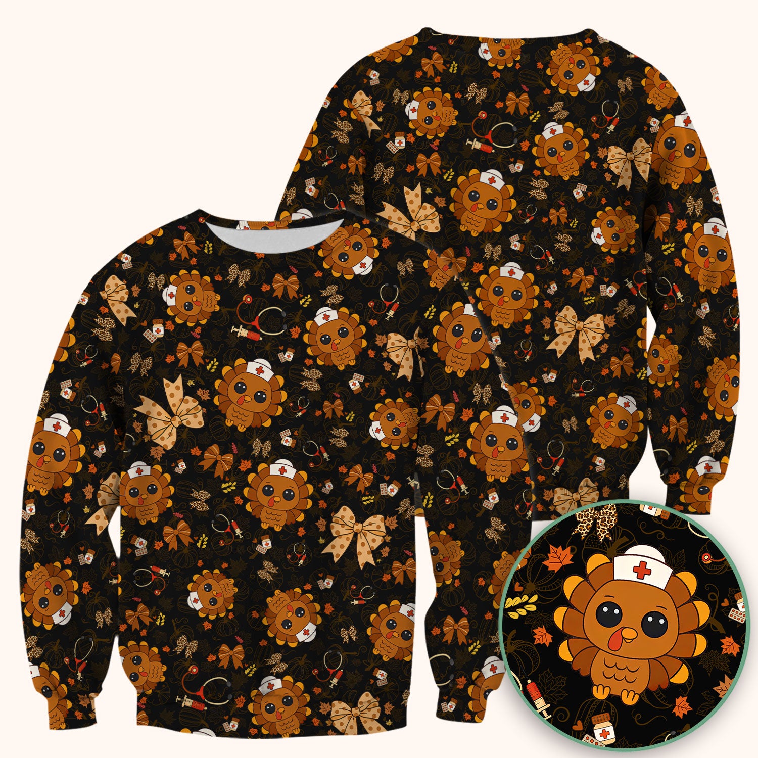 Thanksgiving Turkey Scrub for Nurses - Breathable Fabrics Nursing Uniform - Autumn Med Shirt Gift for Women