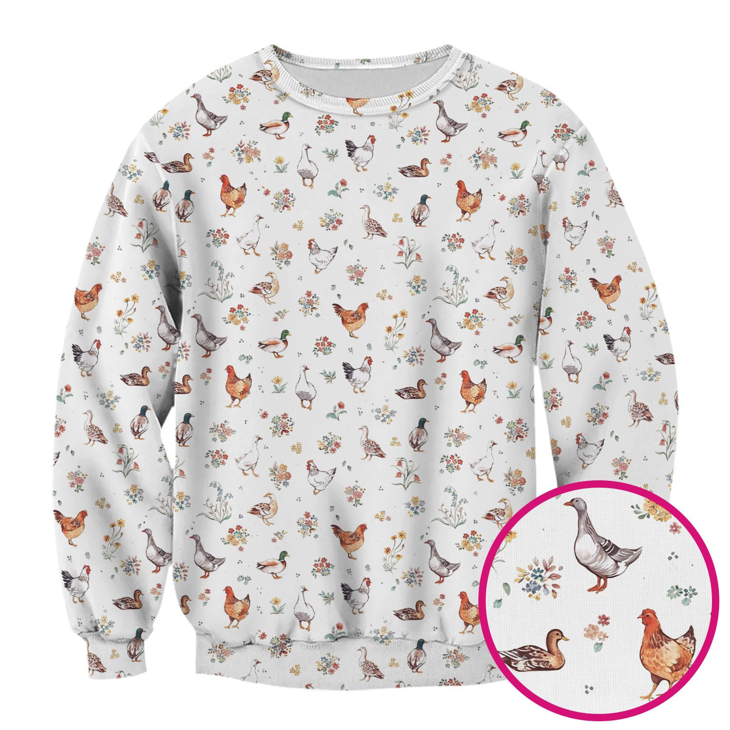Farm Chicken Duck Floral Pattern Scrubs Top, Comfortable Scrubs for Nurses
