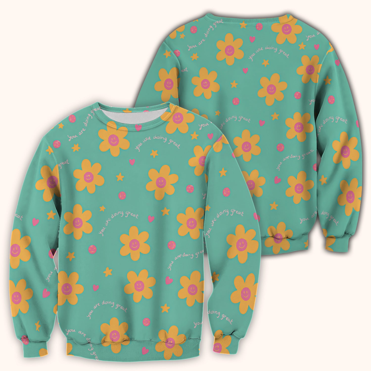 Cheerful Smiley Flower Pattern, Positive Medical Scrub Top, Comfortable Scrubs for Nurses