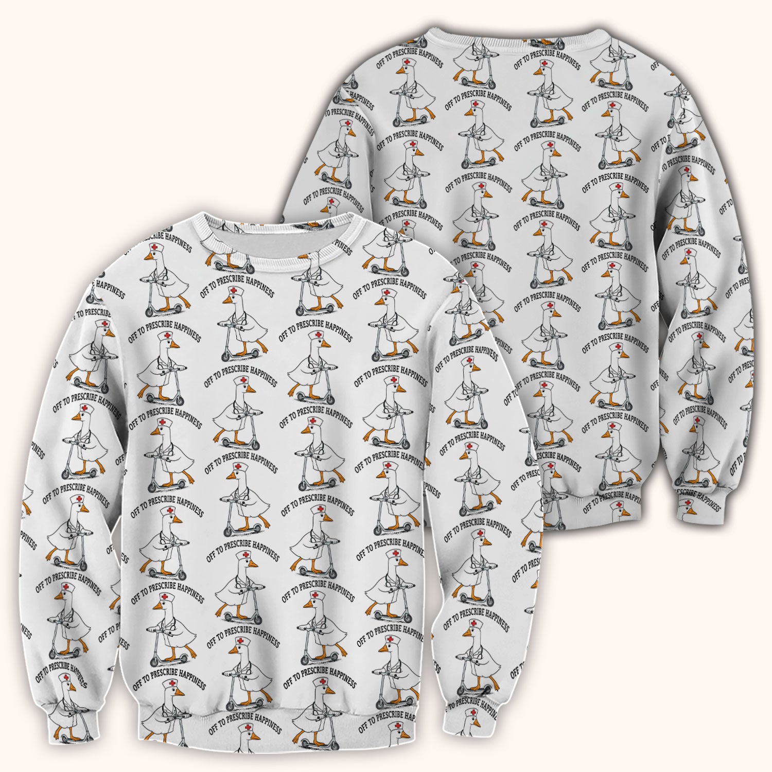 Nurse Goose Scooter Print Scrub Top, Breathable Fabrics Nursing Uniform