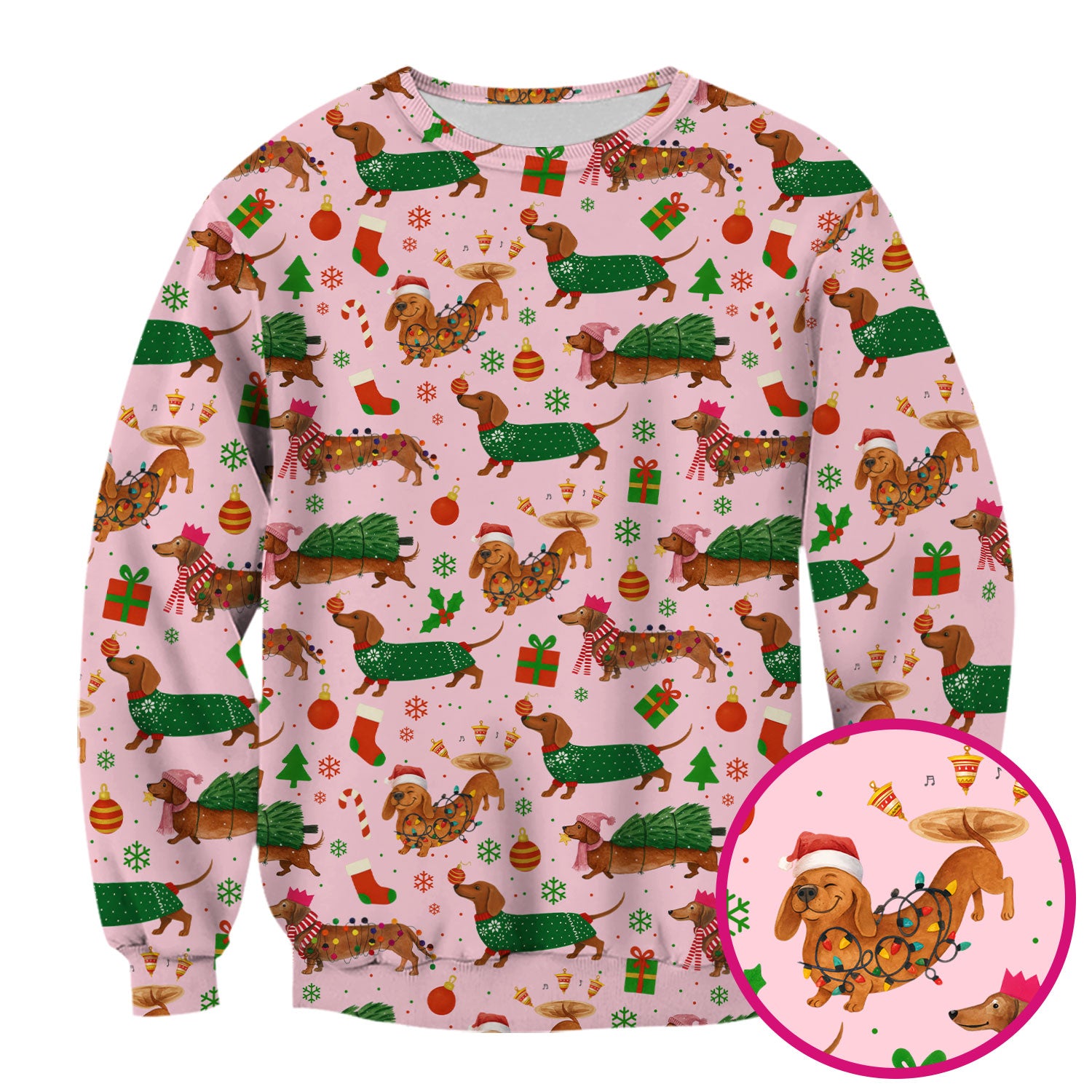 Funny Christmas Dog Scrub Top - Dachshund Multi Color Scrub Shirt - Holiday Scrubs Gift for Nurse, CNA, RN, Doctor, Medical Staff