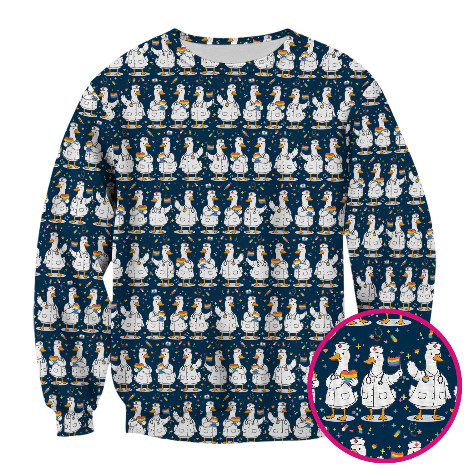 Cute Nurse Duck Pride Theme Scrub Top for Women, Breathable Nursing Uniform