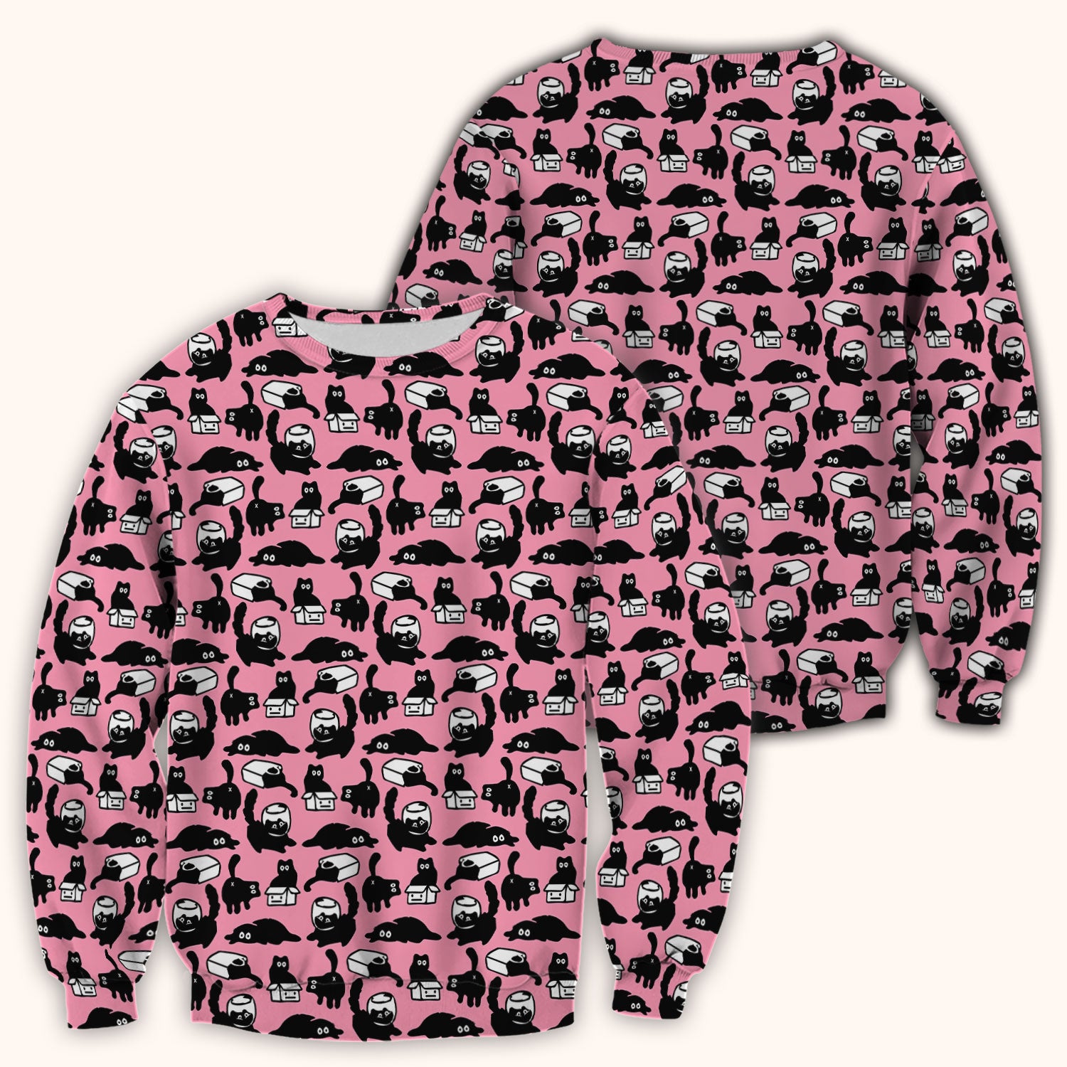 Dark Playful Cat Cartoon Pattern Scrub Top, Comfortable Scrubs for Nurses