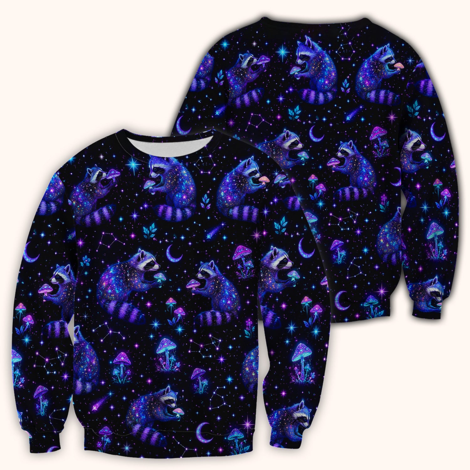 Galaxy Raccoon With Mushroom Night Scrub Top, Comfortable Scrubs for Nurses