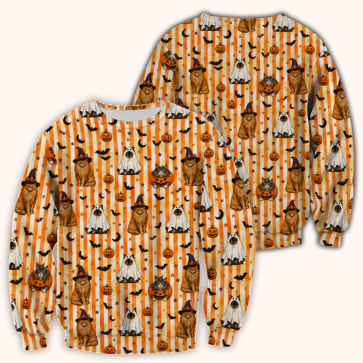 Halloween Cat Print Scrub Top, Comfortable Scrubs for Nurses