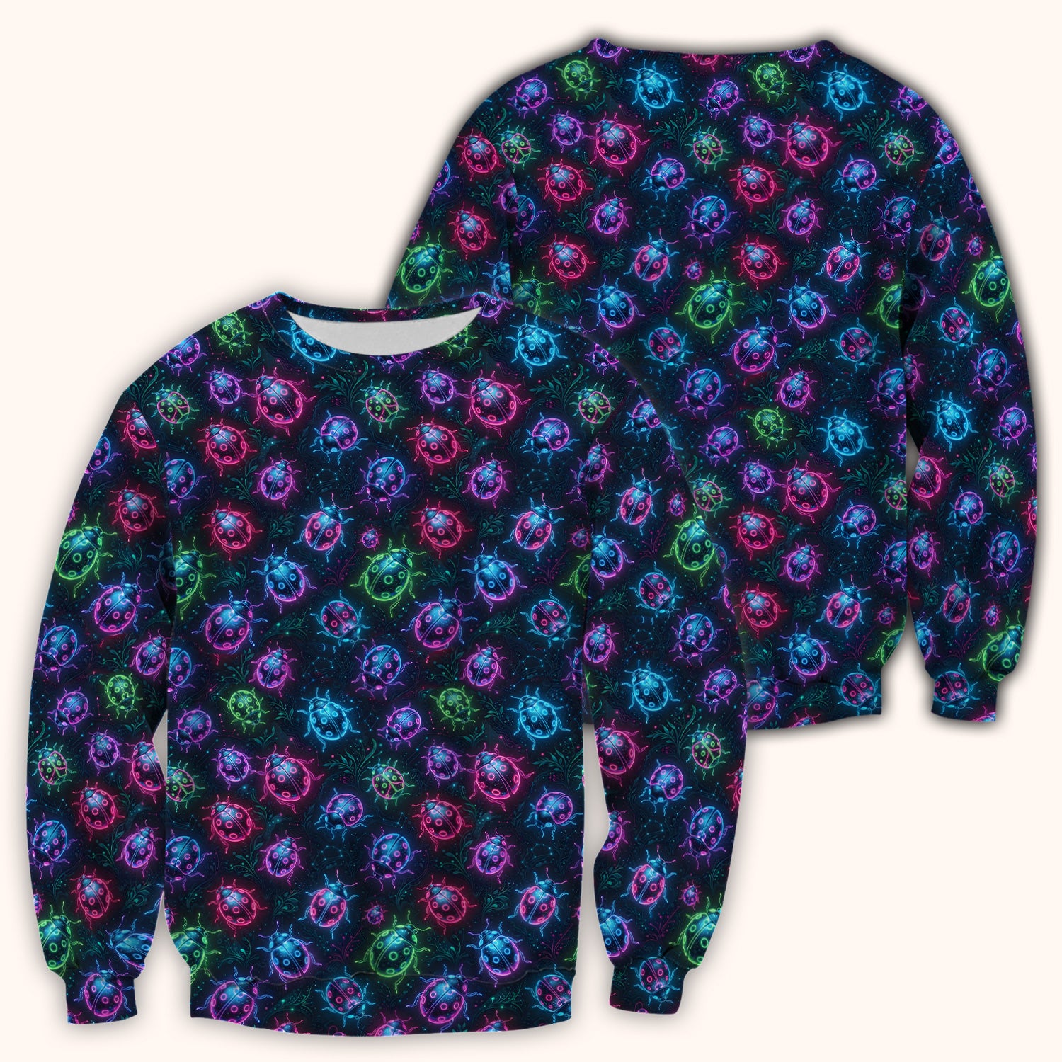 Colorful Neon Ladybug Pattern Scrub Top, Comfortable Scrubs for Nurses