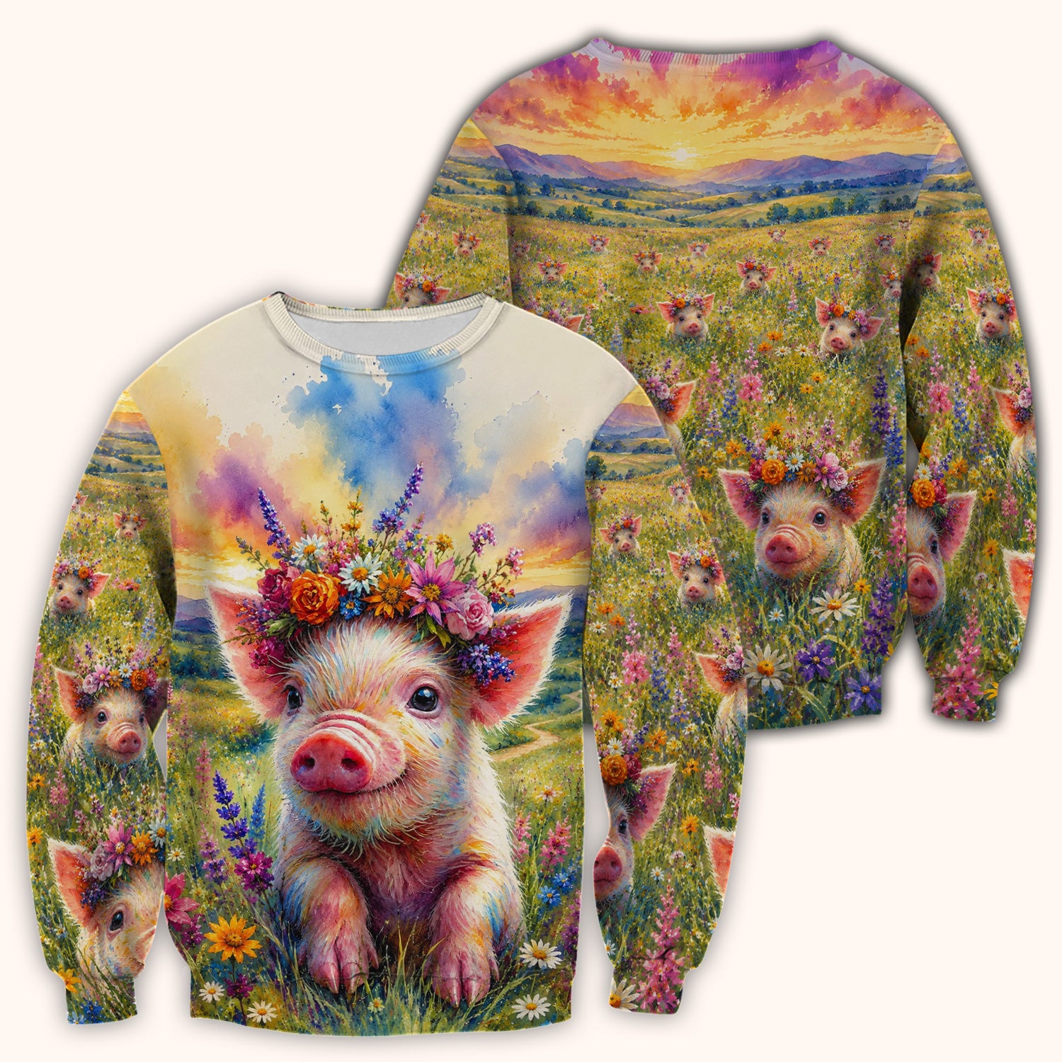 Cute Floral Piglet Pediatric Pattern Scrub Top, Comfortable Scrubs for Nurses