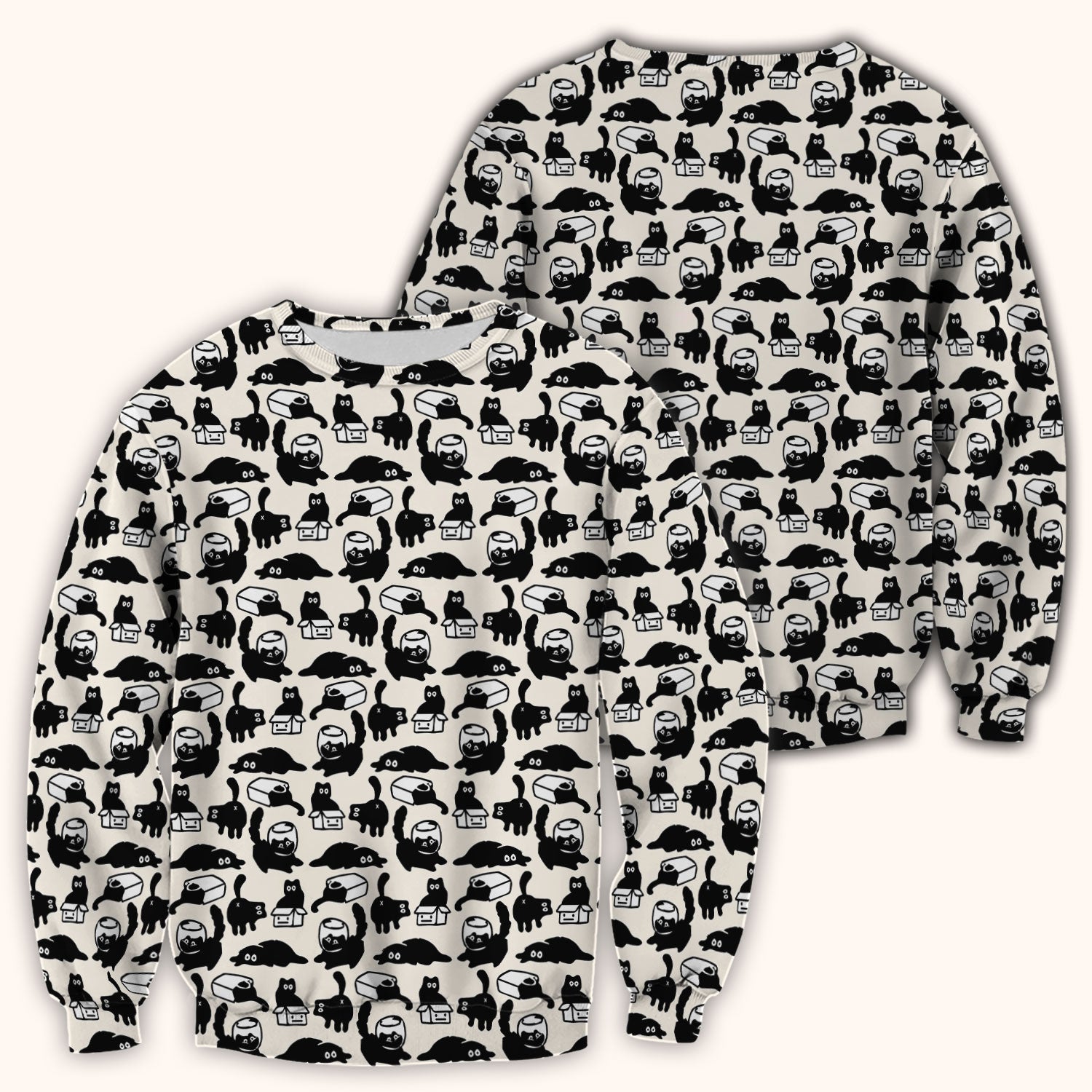 Dark Playful Cat Cartoon Pattern Scrub Top, Comfortable Scrubs for Nurses