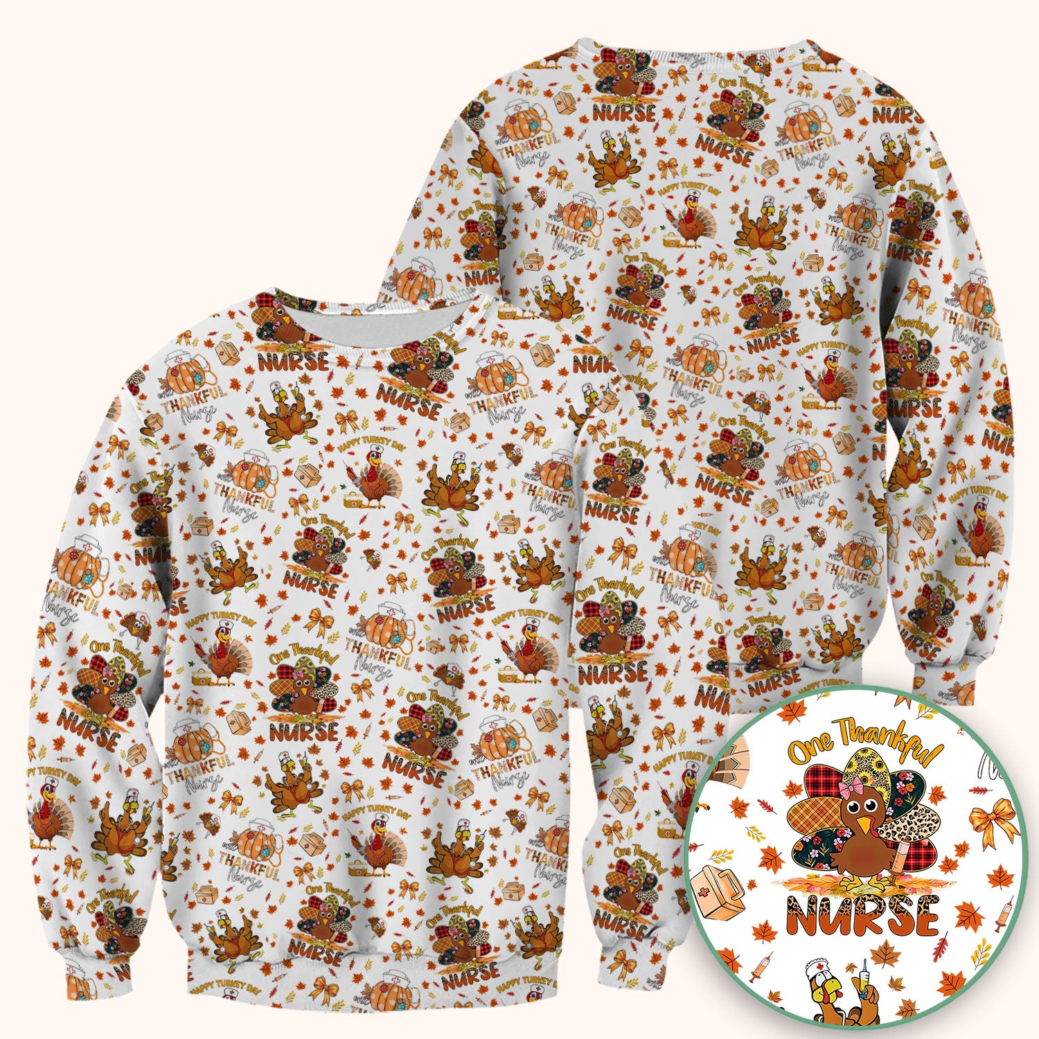 Thanksgiving Nurse Shirt for Women - Turkey Pumpkin Scrub Top for Nurses - Fall Med Uniform for RN CNA LPN