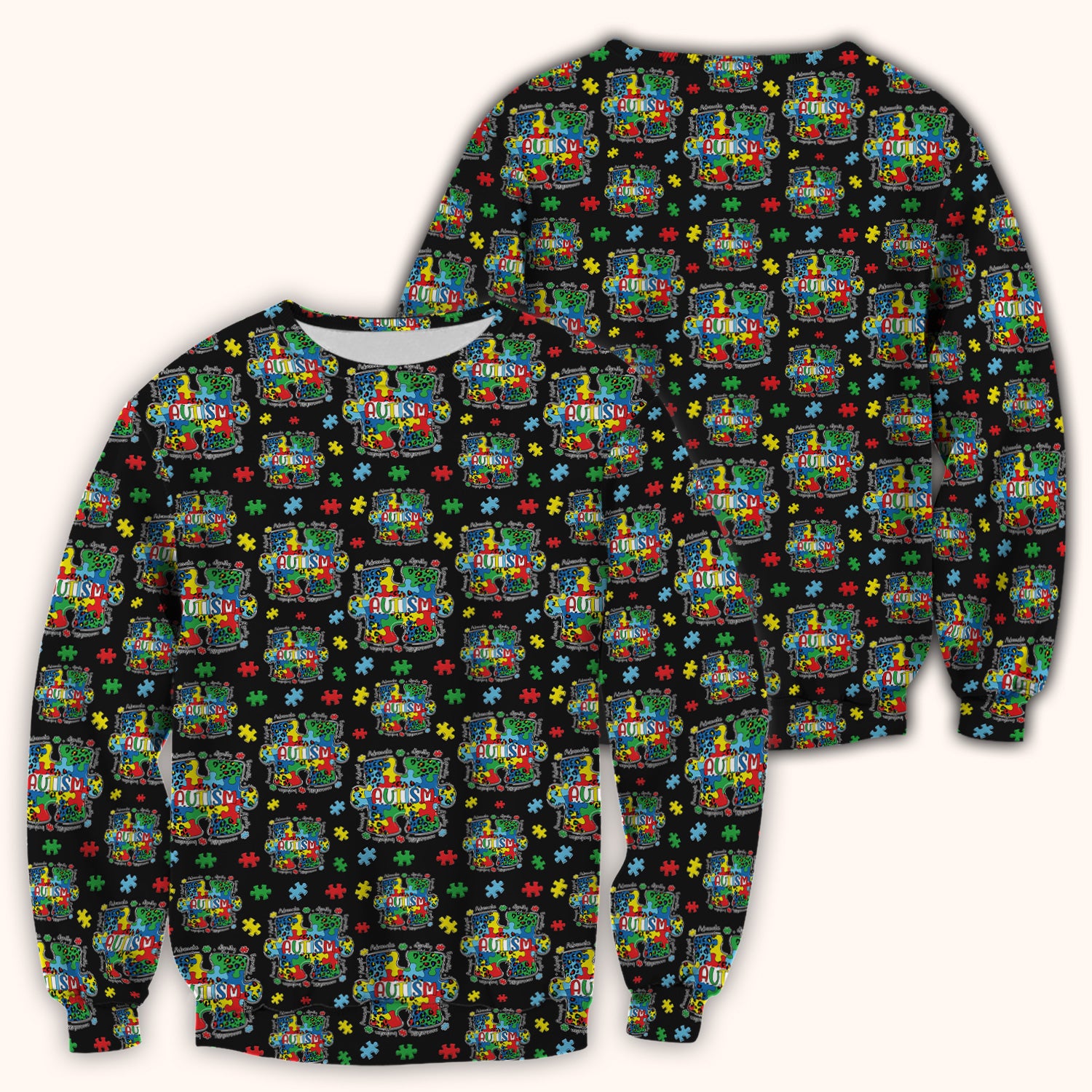 Autism Awareness Puzzle Pattern Scrub Top, Breathable Fabrics Nursing Uniform