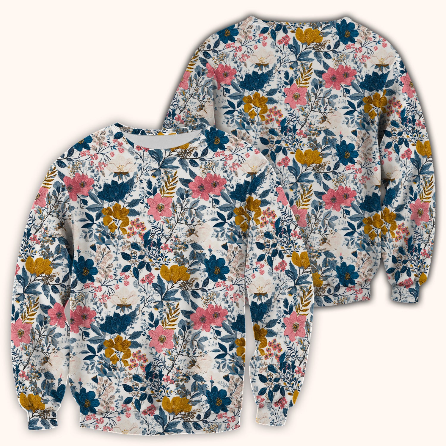 Elegant Floral Garden Bloom Pattern Scrub Top, Comfortable Scrubs for Nurses