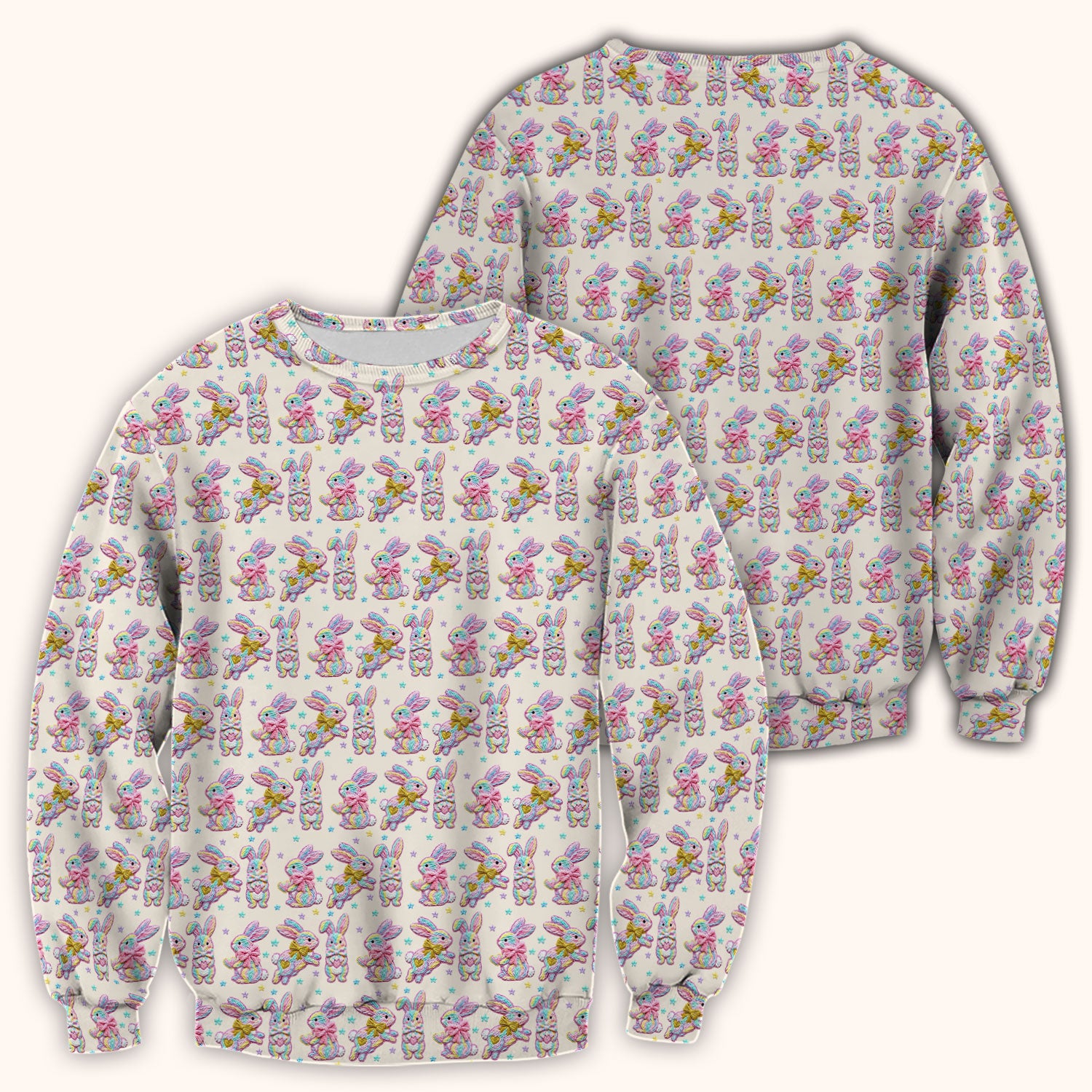 Cartoon Bunny All Over Print Scrub Top, Comfortable Scrubs for Nurses, Easter