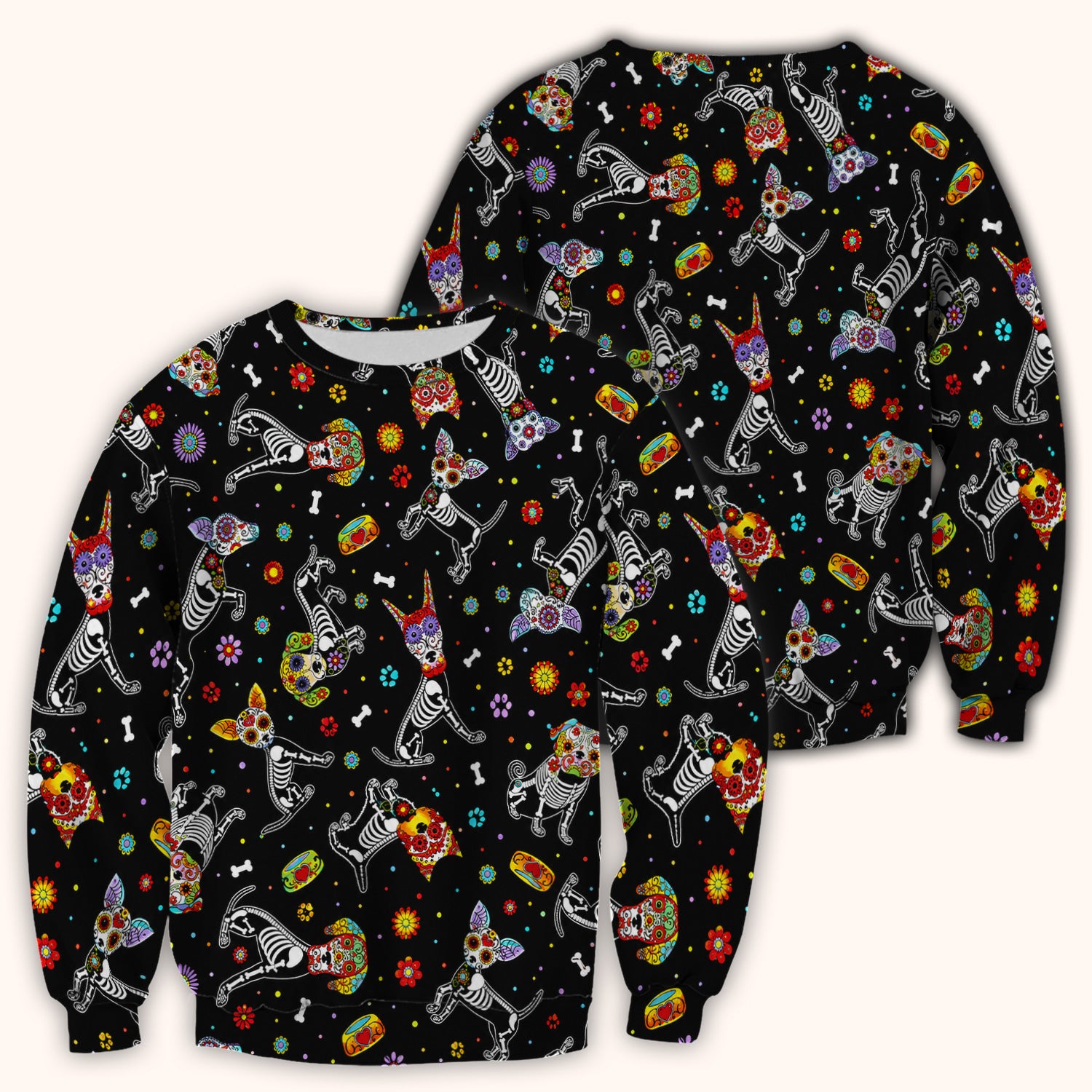 Colorful Day Of The Dead Dogs Scrub Top, Comfortable Scrubs for Nurses