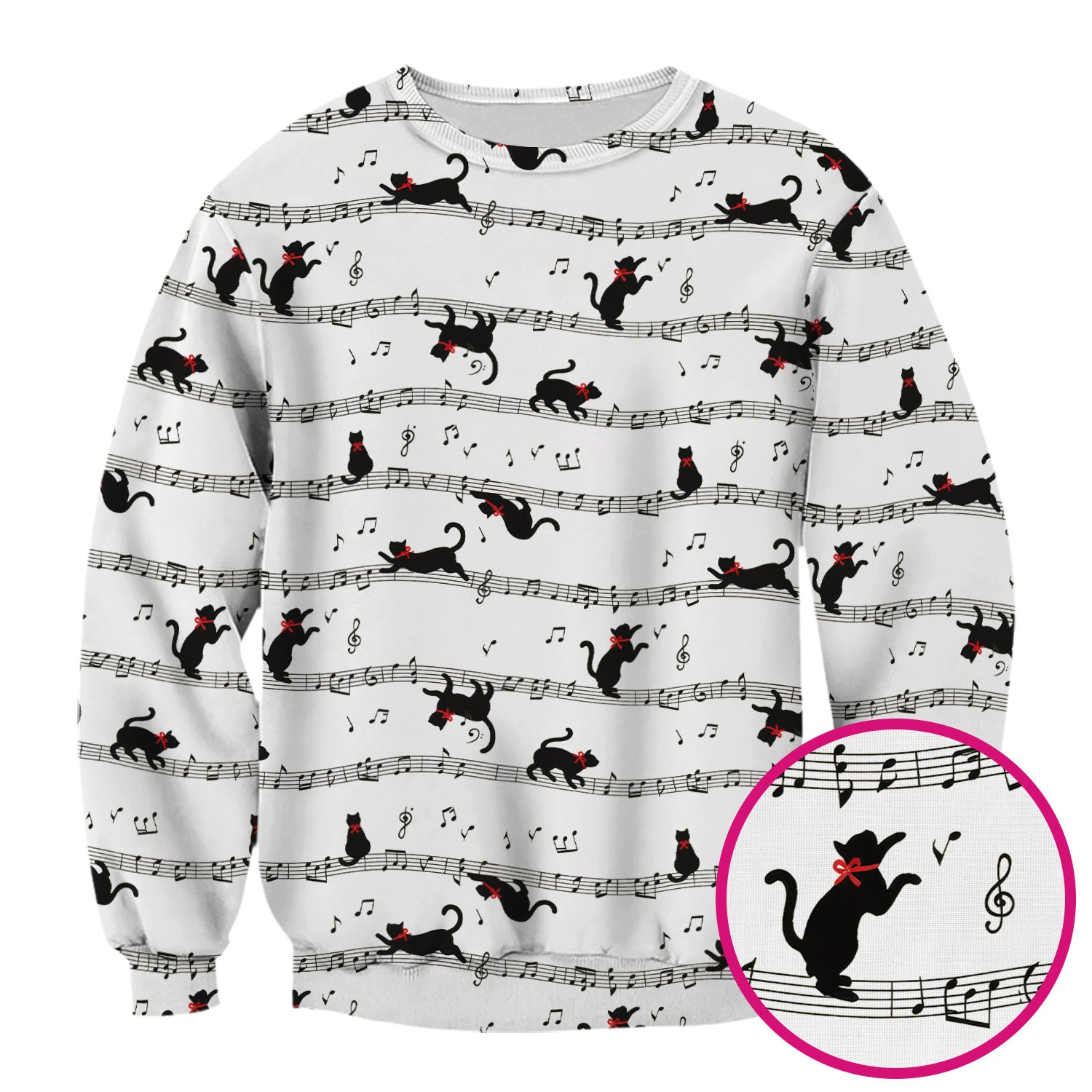 Cute Dancing Black Cat Music Staff Pattern Scrub Top, Comfortable Scrubs for Nurses