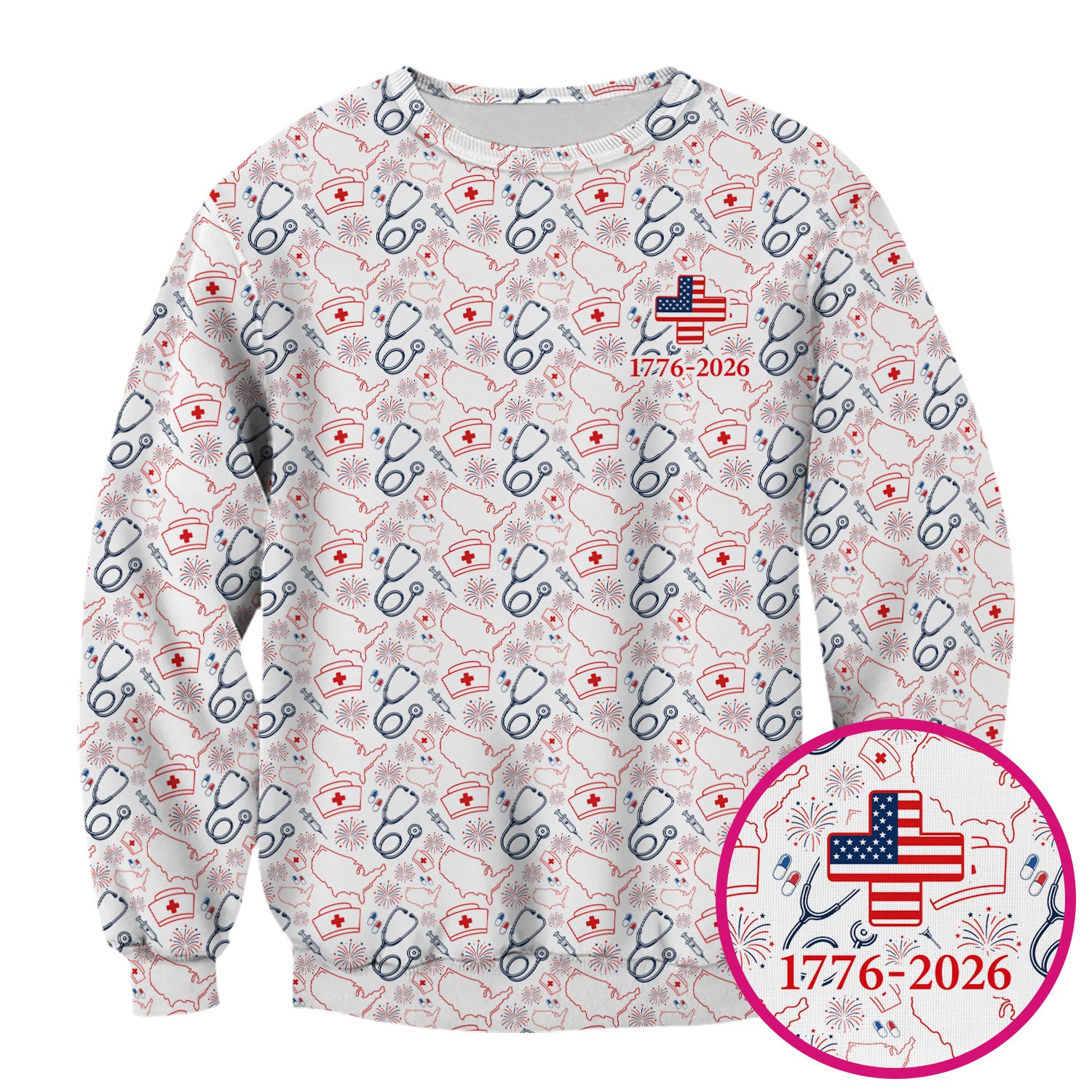 Patriotic Nurse Stethoscope Flag Pattern Scrub Top, Comfortable Scrubs for Nurses