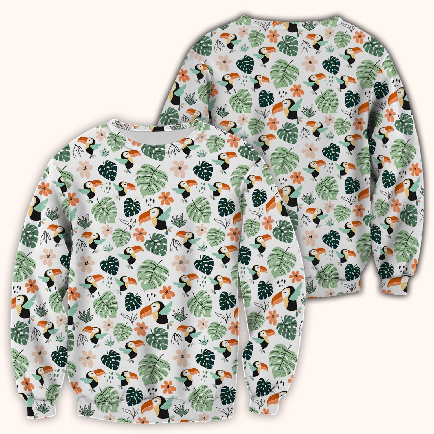 Tropical Toucan Leaf Floral Pattern Scrub Top, Comfortable Scrubs for Nurses