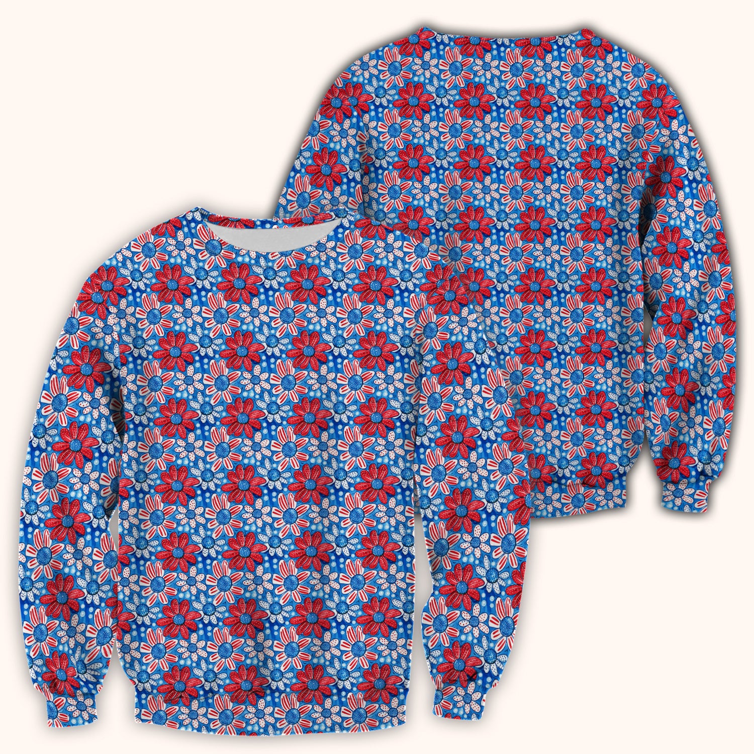 Cute Patriotic Daisy Blossom Repeat Pattern Scrub Top, Comfortable Scrubs for Nurses