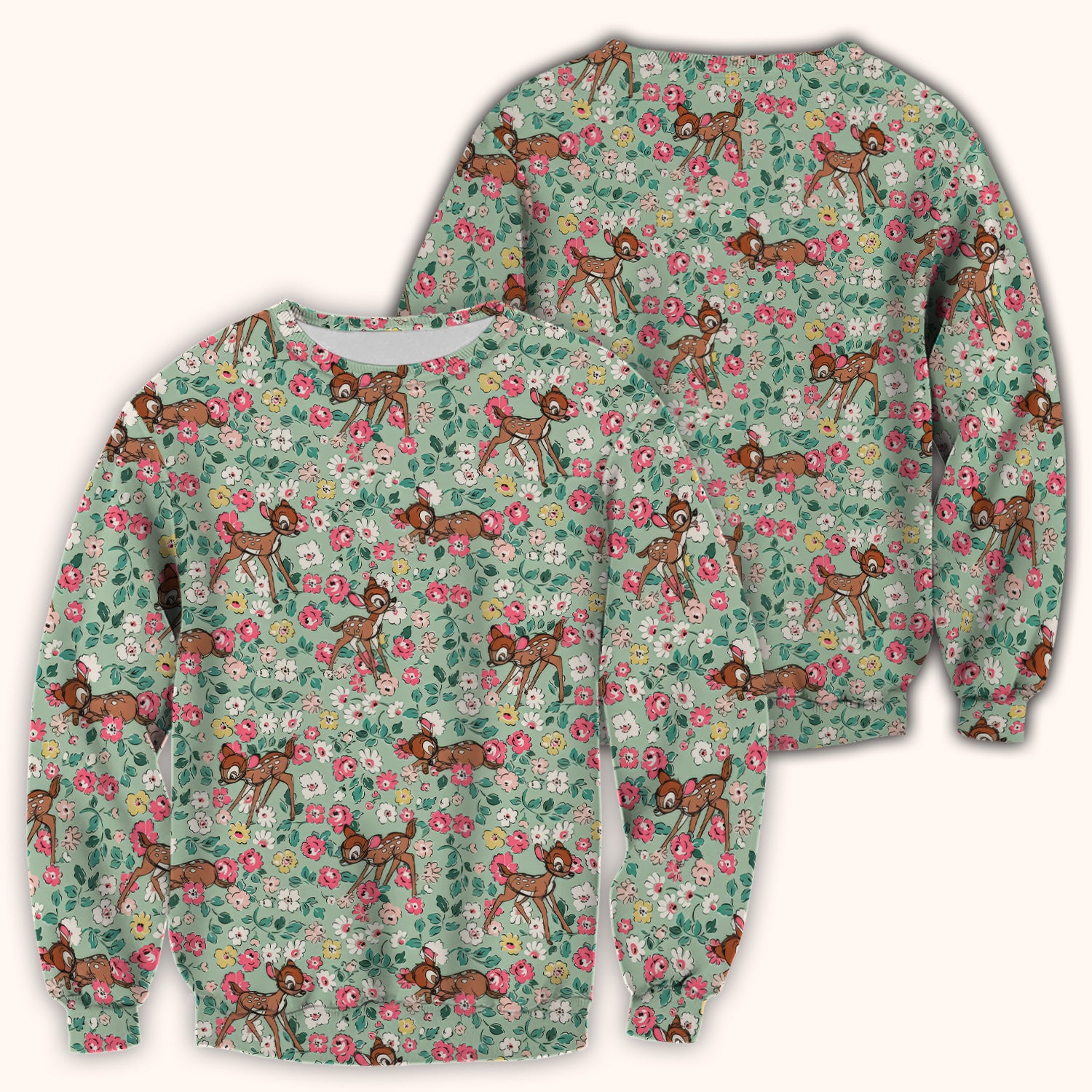 Cute Baby Deer Floral Pattern Scrub Top, Breathable Fabrics Nursing Uniform