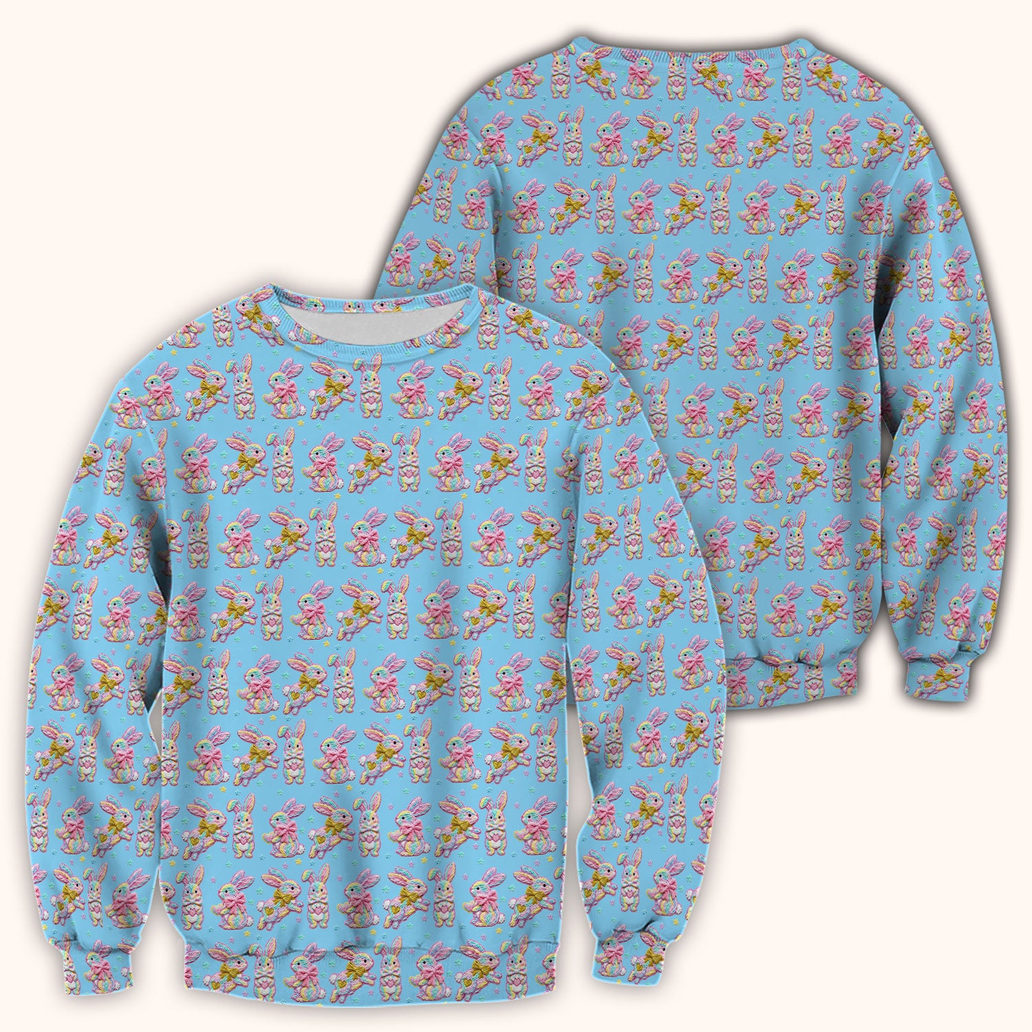 Cartoon Bunny All Over Print Scrub Top, Comfortable Scrubs for Nurses, Easter