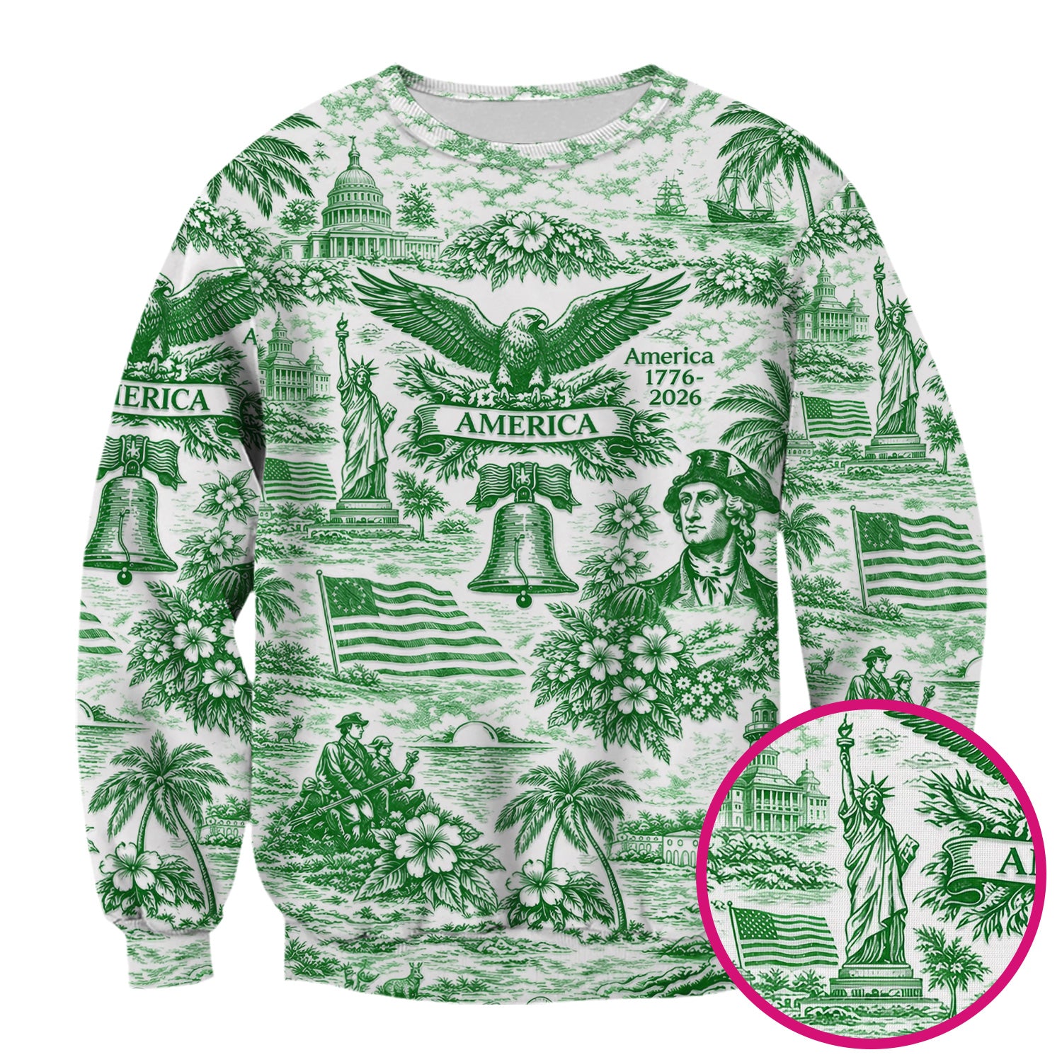 Patriotic America Heritage Toile Pattern Scrub Top, Breathable Fabrics Nursing Uniform
