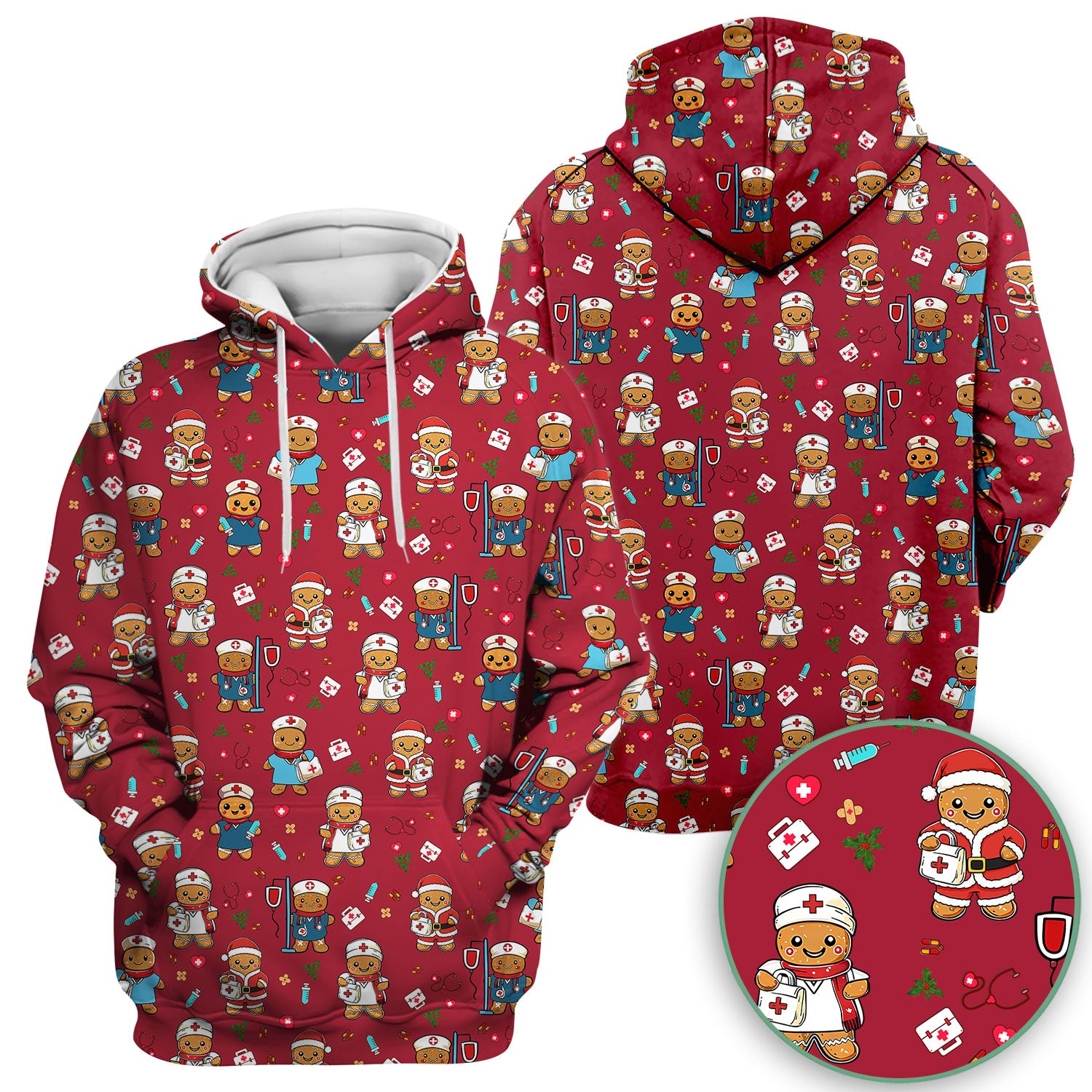 Christmas Gingerbread Nurse Scrub Top for Women - Cute Holiday Medical Uniform - Funny Shirt for RN LPN CNA Xmas Gift