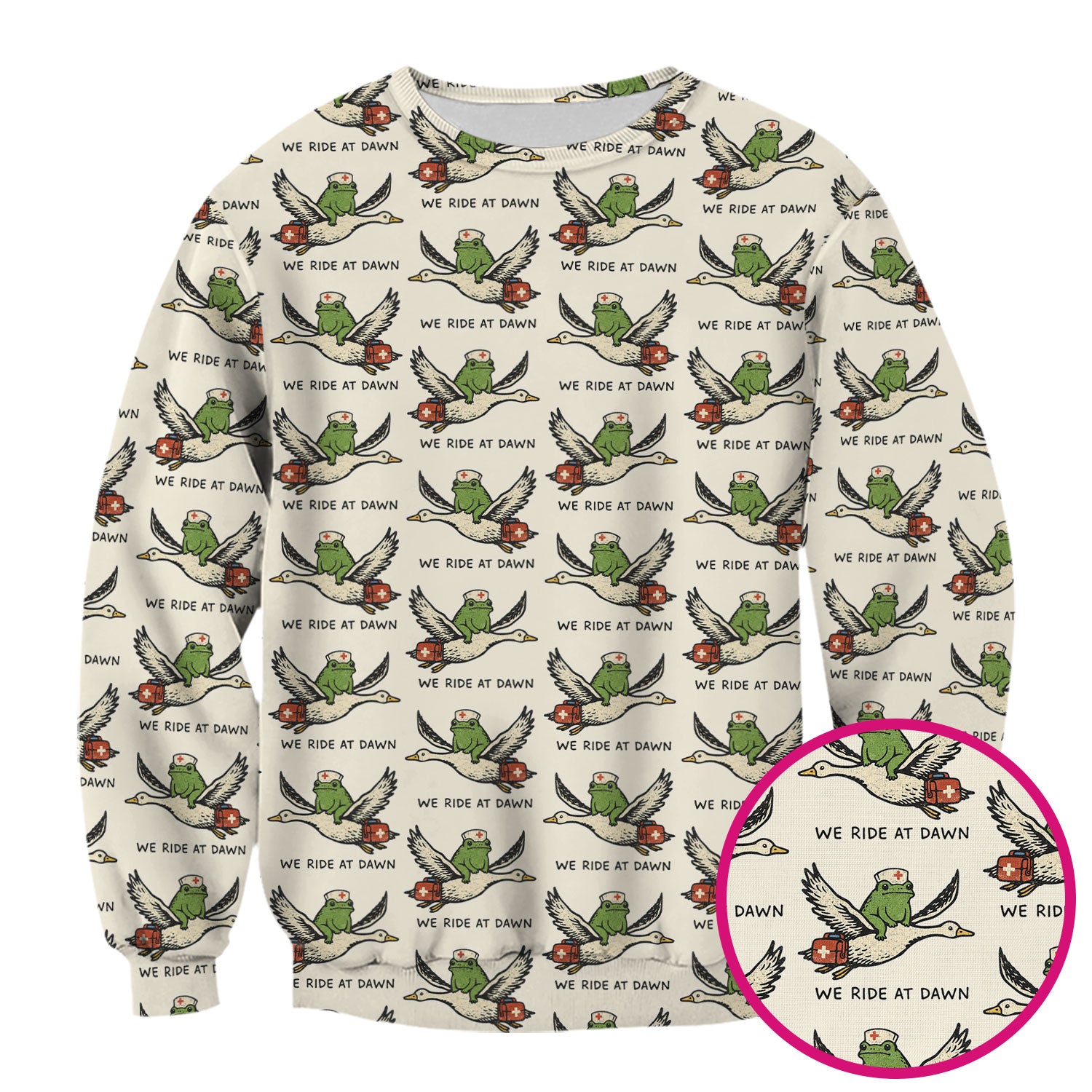Funny Frog Riding Goose Nurse Pattern Scrub Top, Comfortable Scrubs for Nurses
