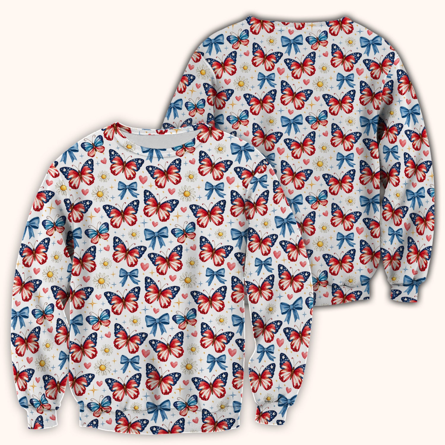 Patriotic Butterfly Bow Daisy Pattern Scrub Top, Comfortable Scrubs for Nurses