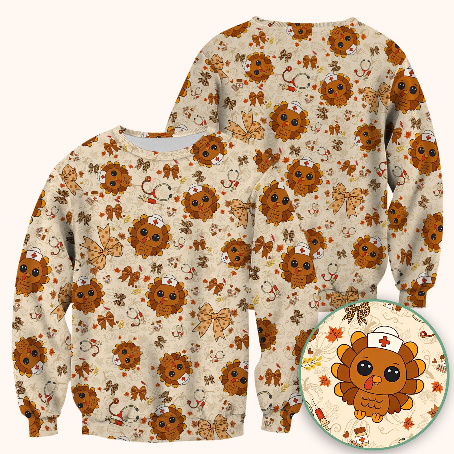 Thanksgiving Turkey Scrub for Nurses - Breathable Fabrics Nursing Uniform - Autumn Med Shirt Gift for Women