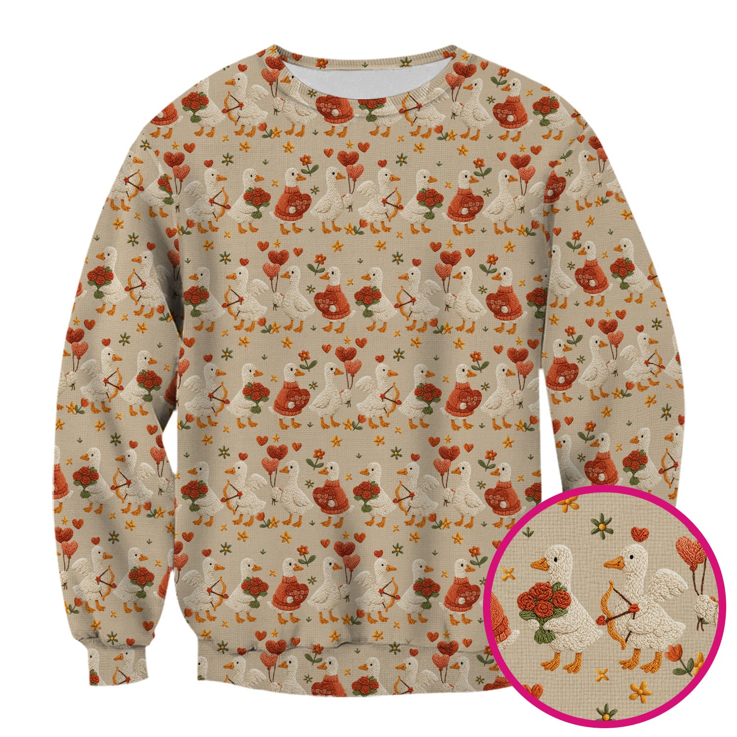 Cute Goose Nurse Scrub Top, Valentine Farm Medical Pattern Shirt, Breathable Fabrics Nursing Uniform