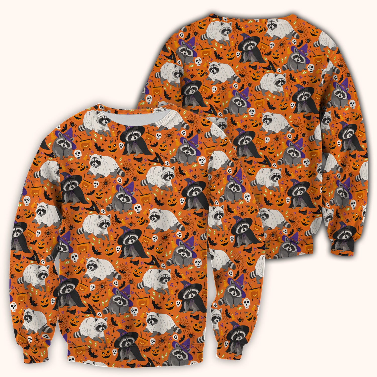 Cute Halloween Raccoon Costumes Print Scrub Top, Comfortable Scrubs for Nurses