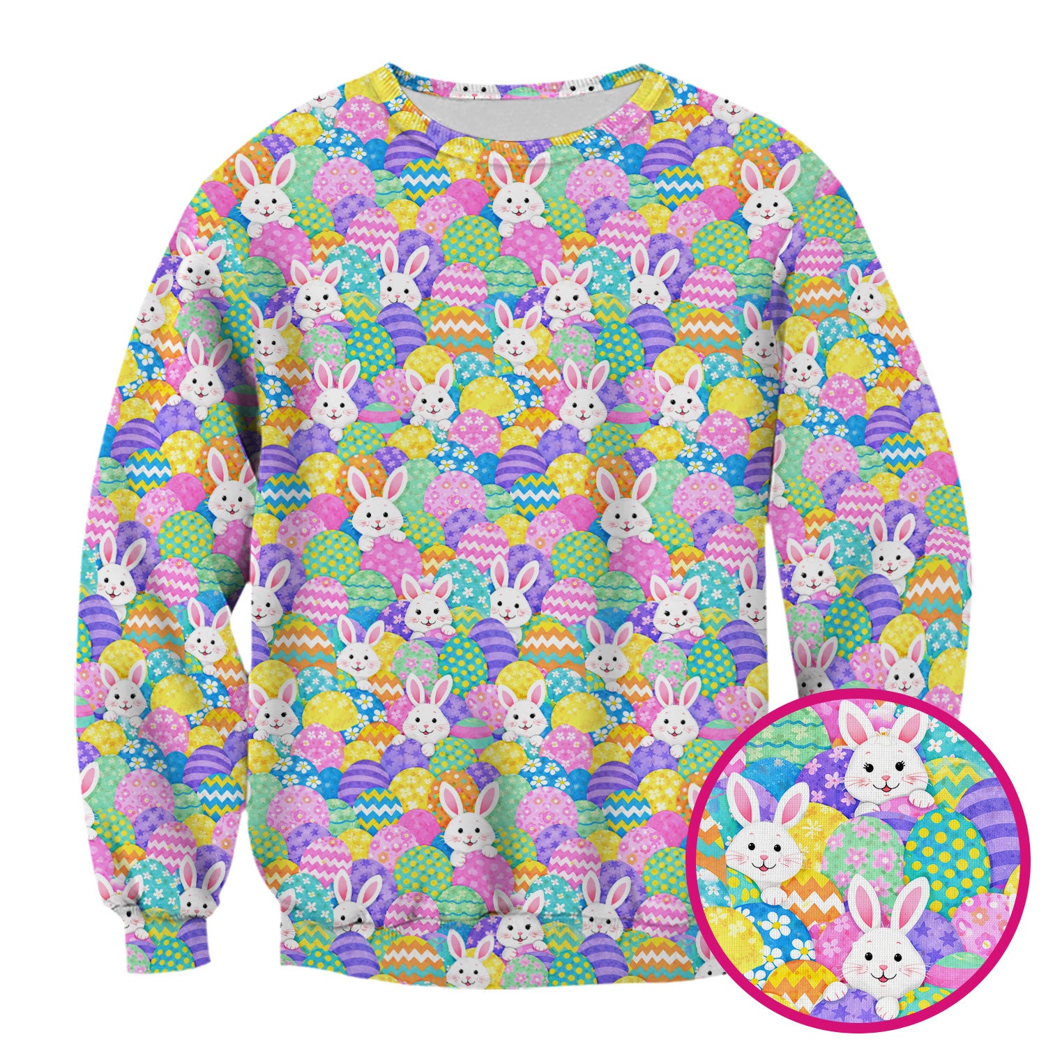 Easter Bunny Colorful Egg Pattern Print Scrub Top, Comfortable Scrubs for Nurses
