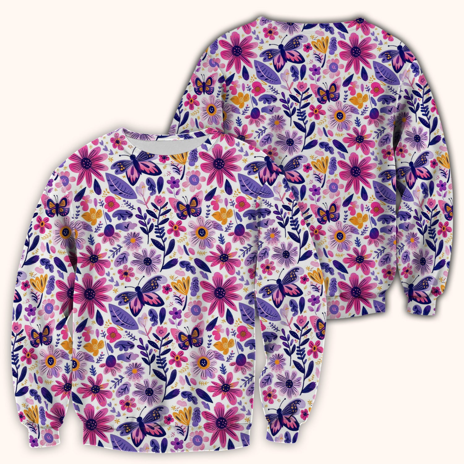 Cute Butterfly Wildflower Garden Pattern Scrub Top, Comfortable Scrubs for Nurses