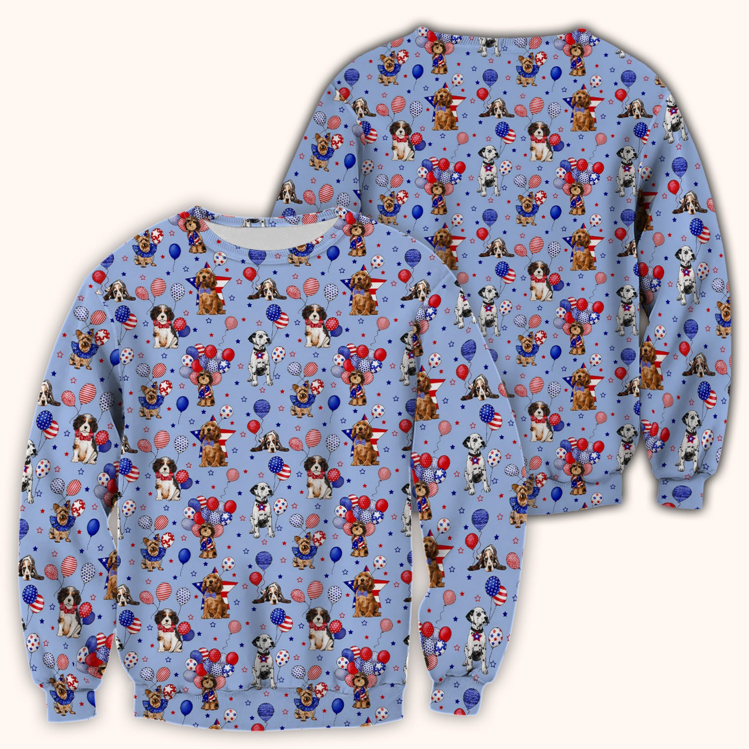 Patriotic Dogs With USA Flag Balloons Pattern Scrub Top, Comfortable Scrubs for Nurses