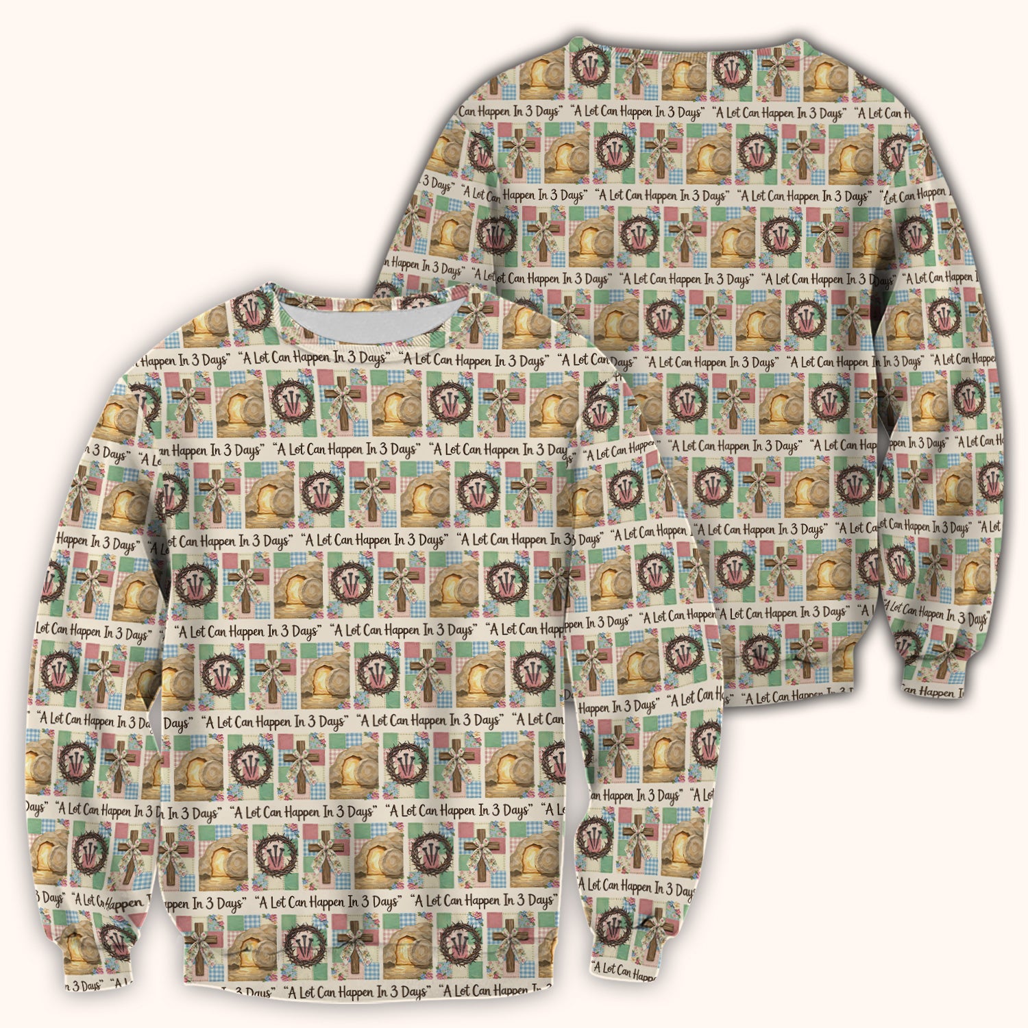 Christian Easter Cross Print Scrub Top, Breathable Fabrics Nursing Uniform