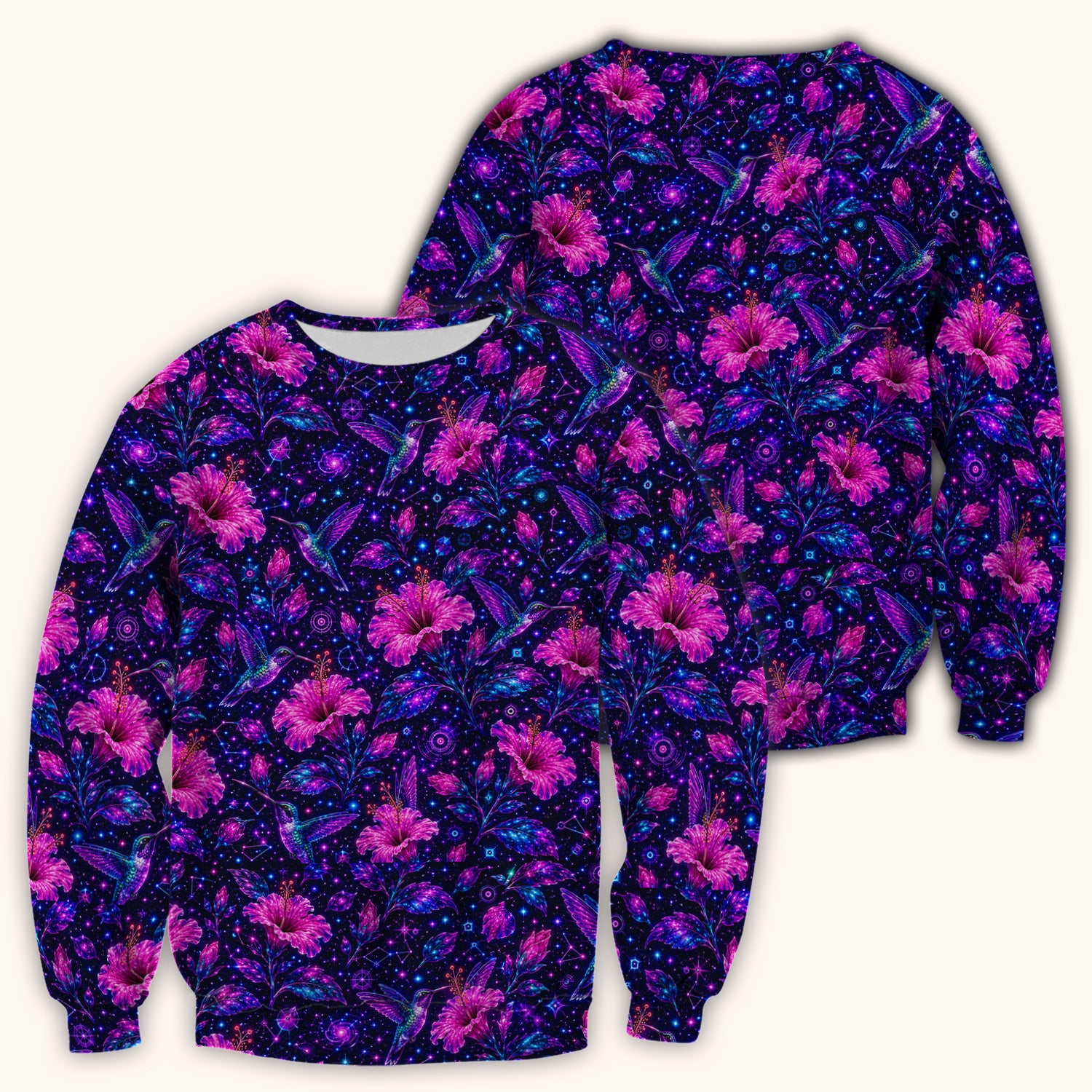 Galaxy Floral Hummingbird Nurse Pattern Scrub Top, Comfortable Scrubs for Nurses