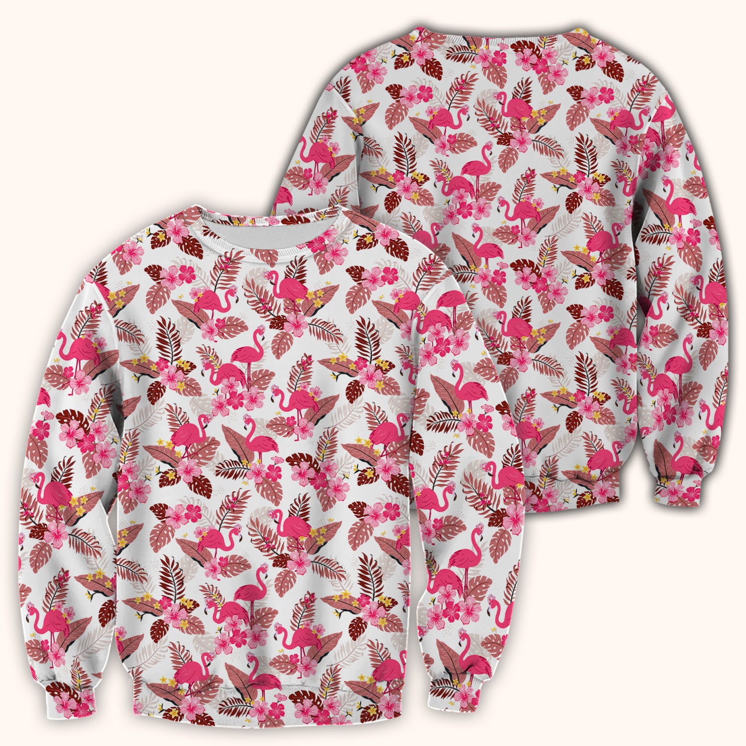 Pink Flamingo Tropical Floral Scrub Top, Breathable Fabrics Nursing Uniform