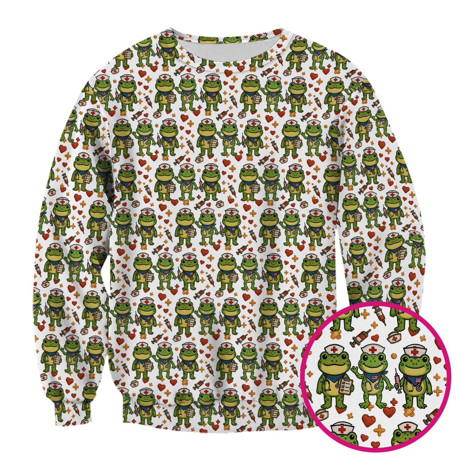 Frog Pattern Scrub Top, Cute Frog Scrub Shirt, Breathable Fabrics Nursing Uniform