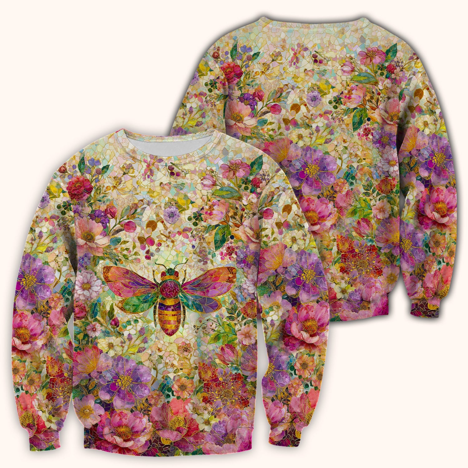 Vibrant Mosaic Bee Nurse for RN, CNA, Floral Garden Medical Scrub Top, Comfortable Scrubs for Nurses