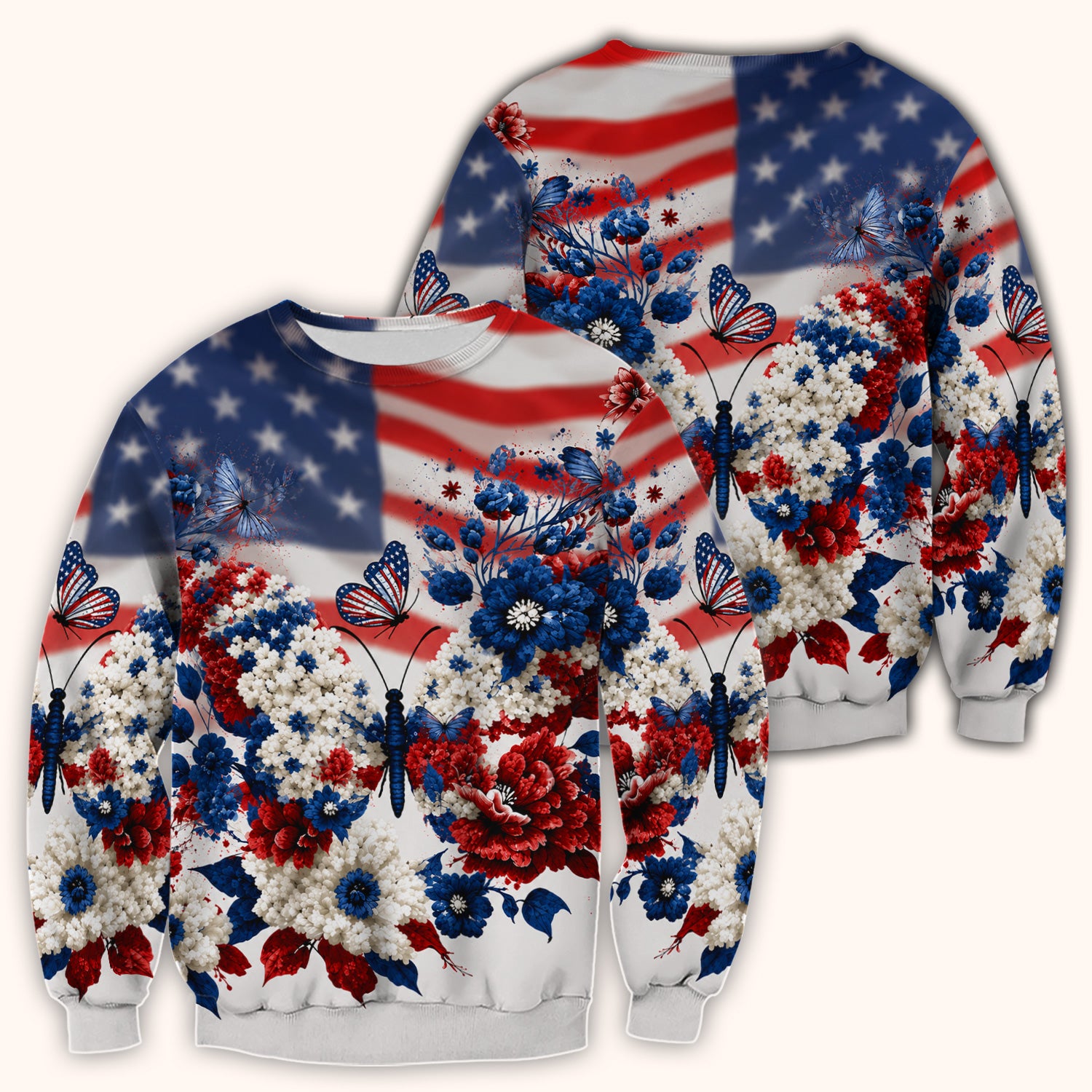 Patriotic Butterfly with Floral Print Scrub Top, Comfortable Scrubs for Nurses