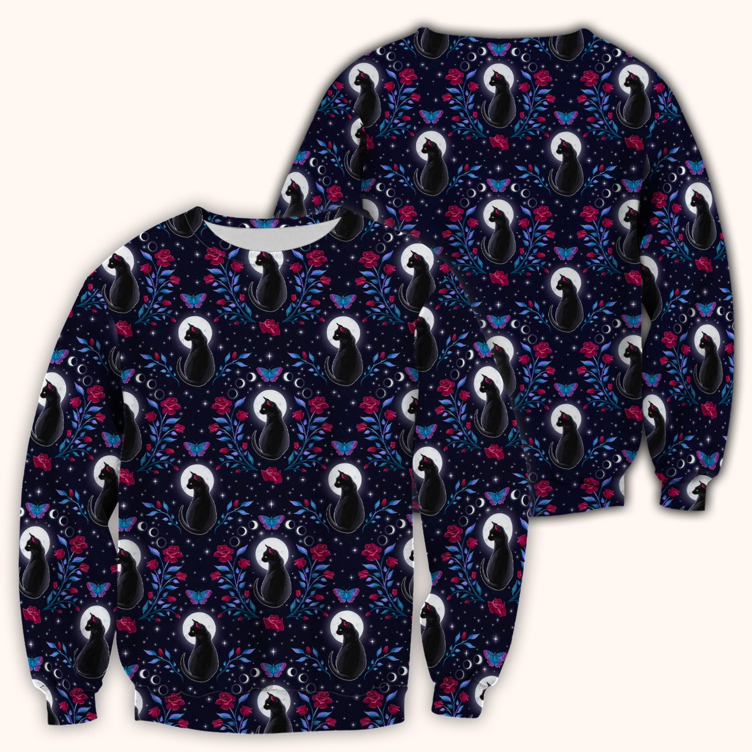 Black Cat Moon Rose Print Scrub Top, Comfortable Scrubs for Nurses