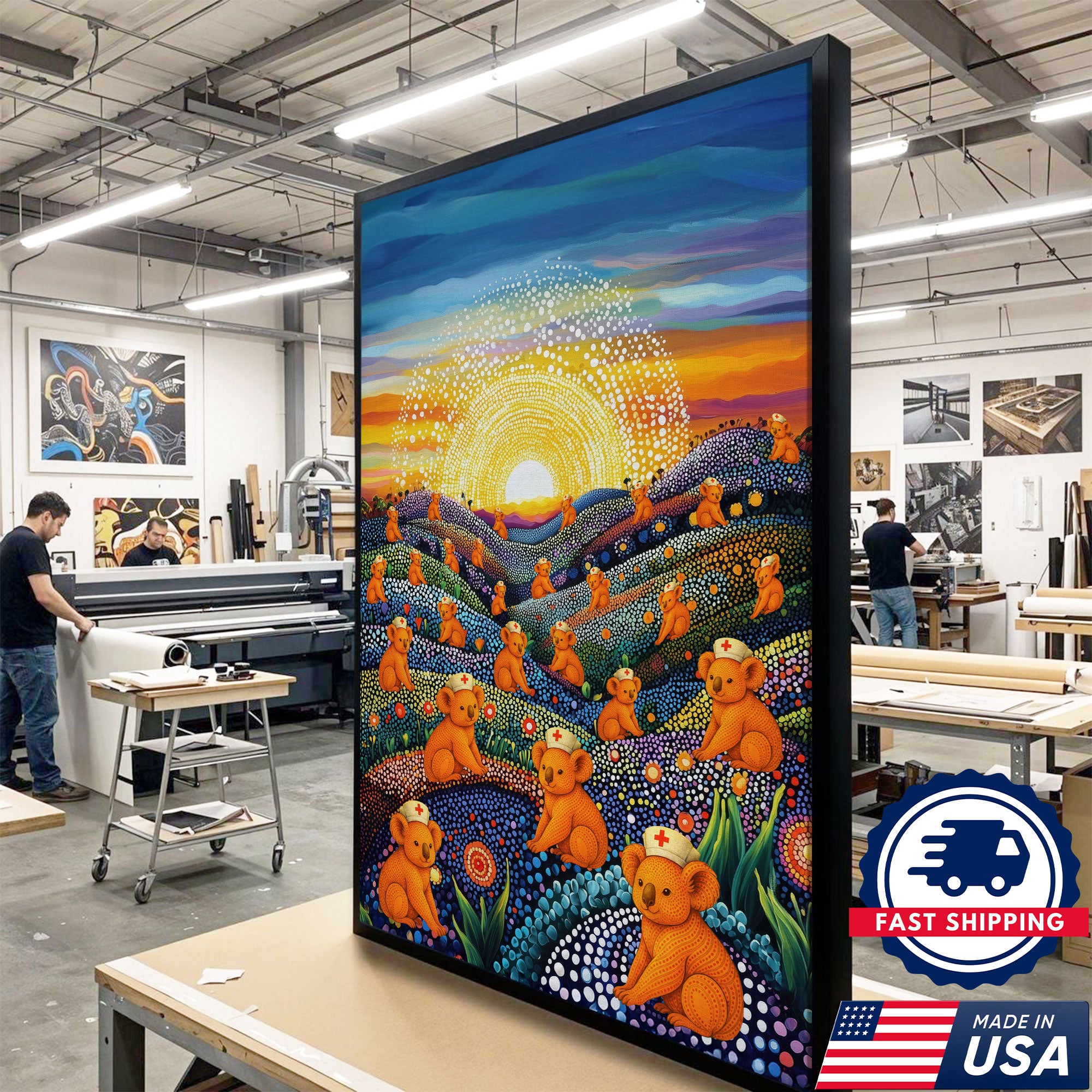 Australian Koala Dot Art Inspired Canvas - Medical Wall Decoration