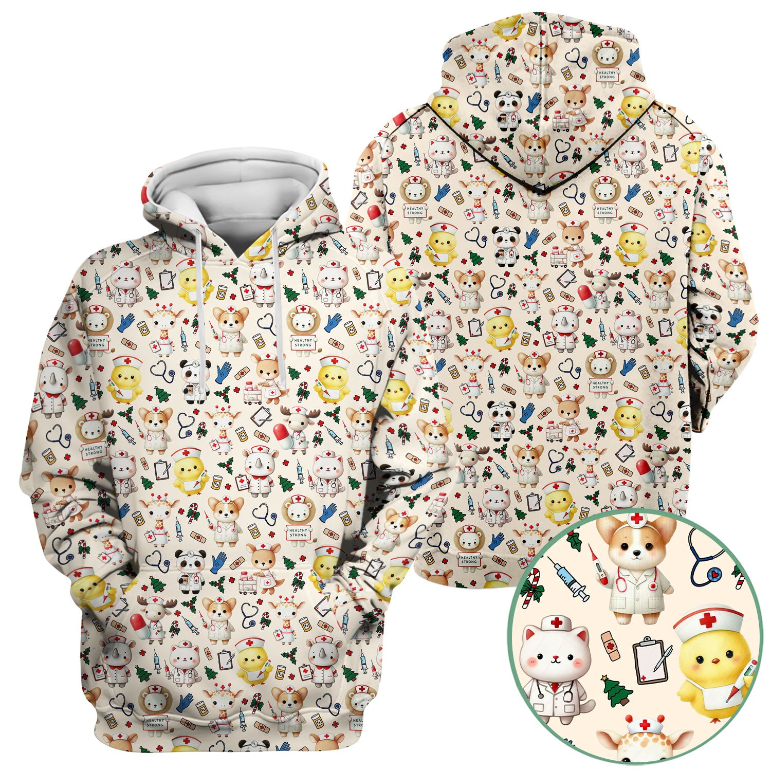 Comfortable Scrubs for Nurses - Pediatric Scrub Tops - Breathable Fabrics Nursing Uniform - Adorable Puppy Cat Bear Print